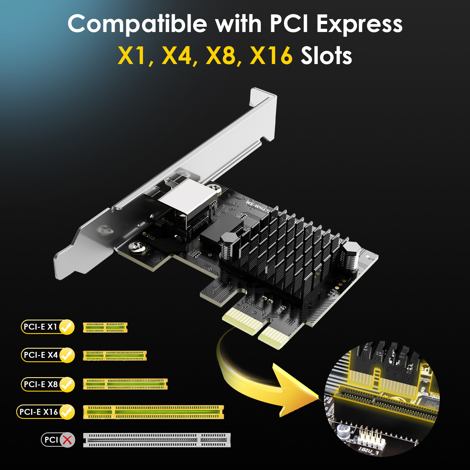 2500/1000/100Mbps 2.5G Base-T PCIe Network Card PCI Express Ethernet Adapter