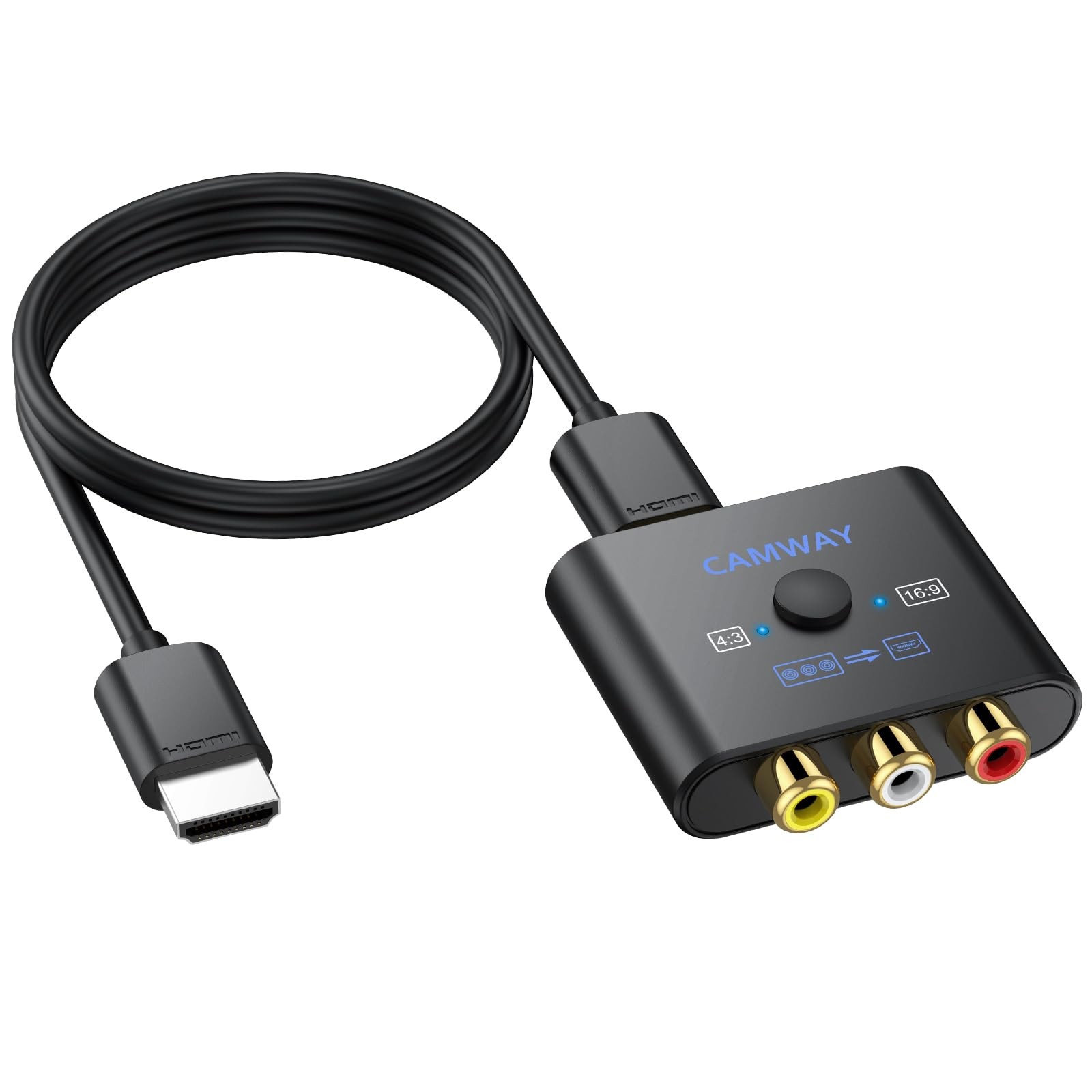 CAMWAY RCA to HDMI Converter – 16:9/4:3 Conversion 1080P AV Black