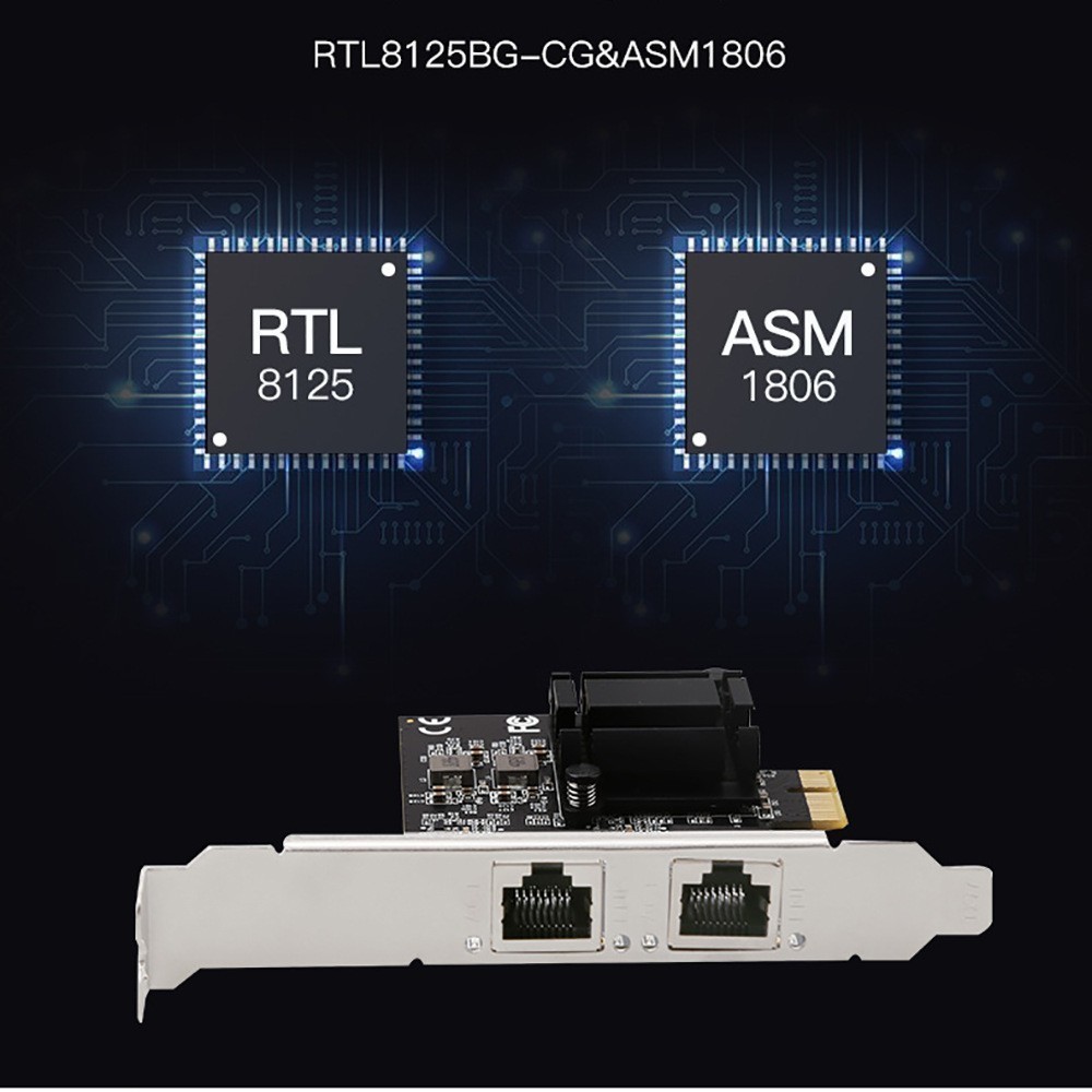 PCI-E Network Adapter RTL8125B+ASM1806 Ethernet Card 2.5G Gigabit Dual RJ45 LAN