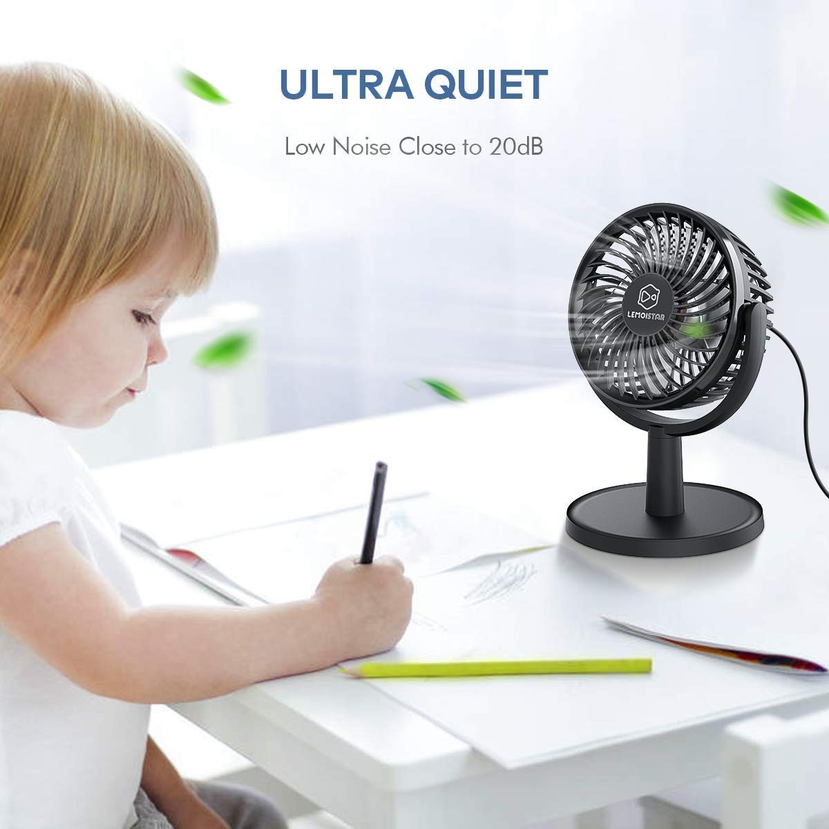 Mini Desk Fan, USB Powered Desktop Fan with 4 Speeds, Small but Black