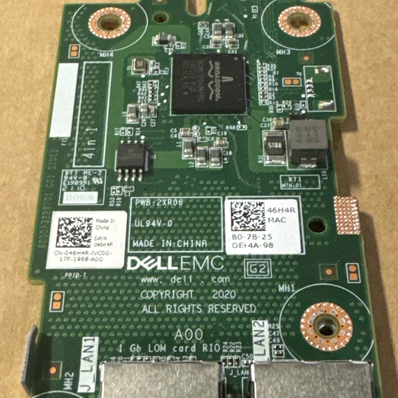 46H4R Dell, Inc Broadcom 1Gb Base-T Dual Port LOM Card For PowerEdge R750