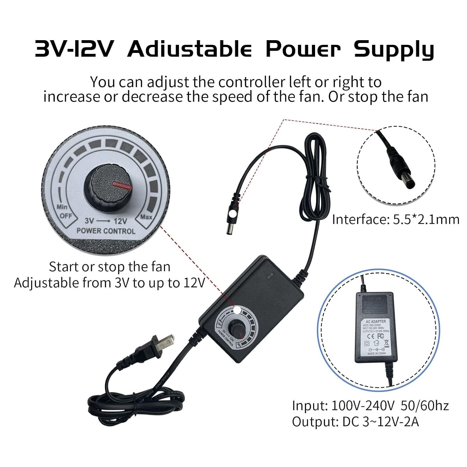 Computer Fan with AC Plug, 120mm Variable Speed Axial Muffin PC Fan with Cont…