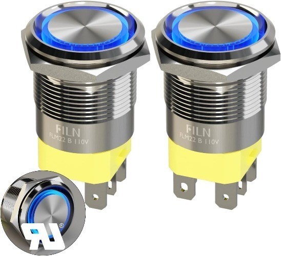 Blue LED Latching Pushbutton Switch 20 Amp 22mm High Current 110V Color: Blue