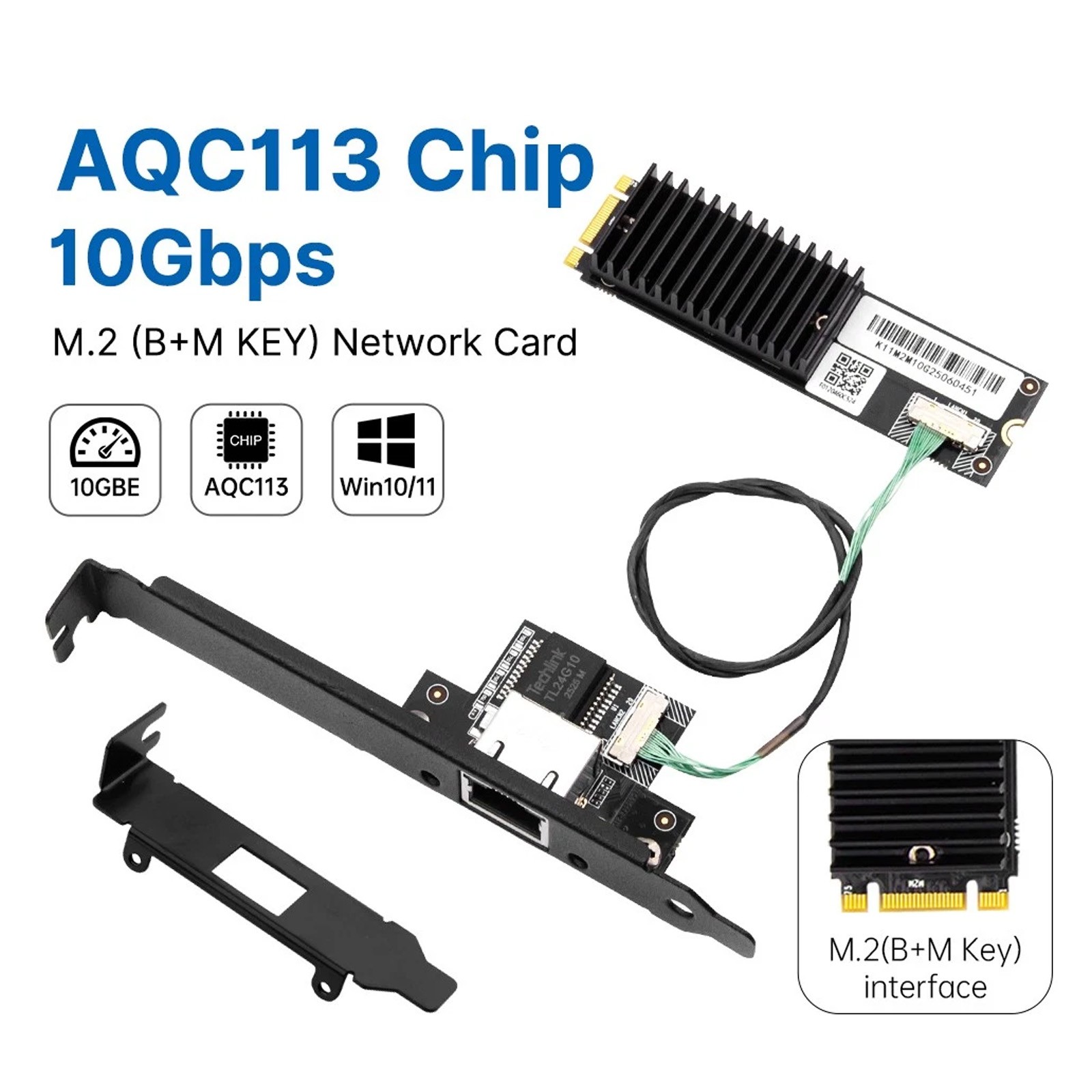 AQC113 M.2 B+M 10GbE Network Card to RJ45 Ethernet Network Adapter for Desktop