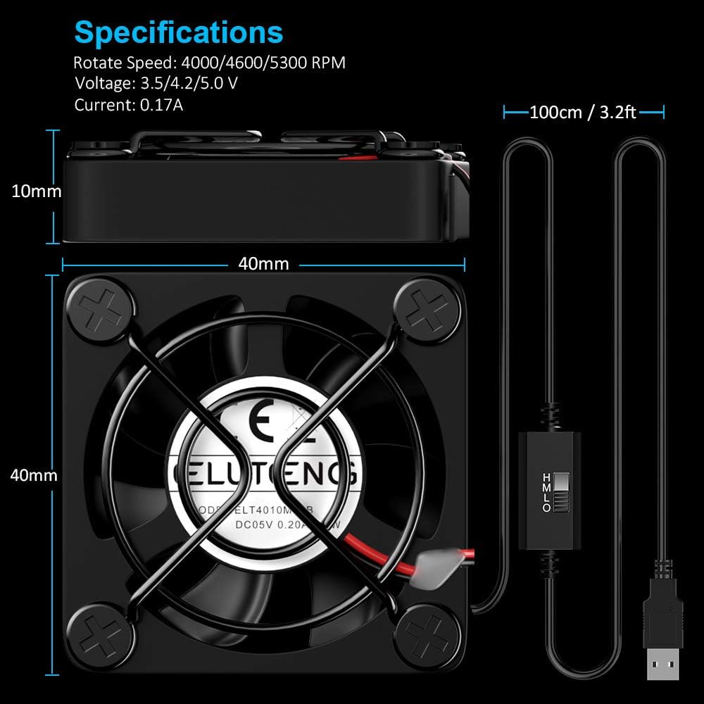 40Mm USB Fan with 3 Speed Control USB Ventilator 5V Max 5300RPM High Flow VR Coo