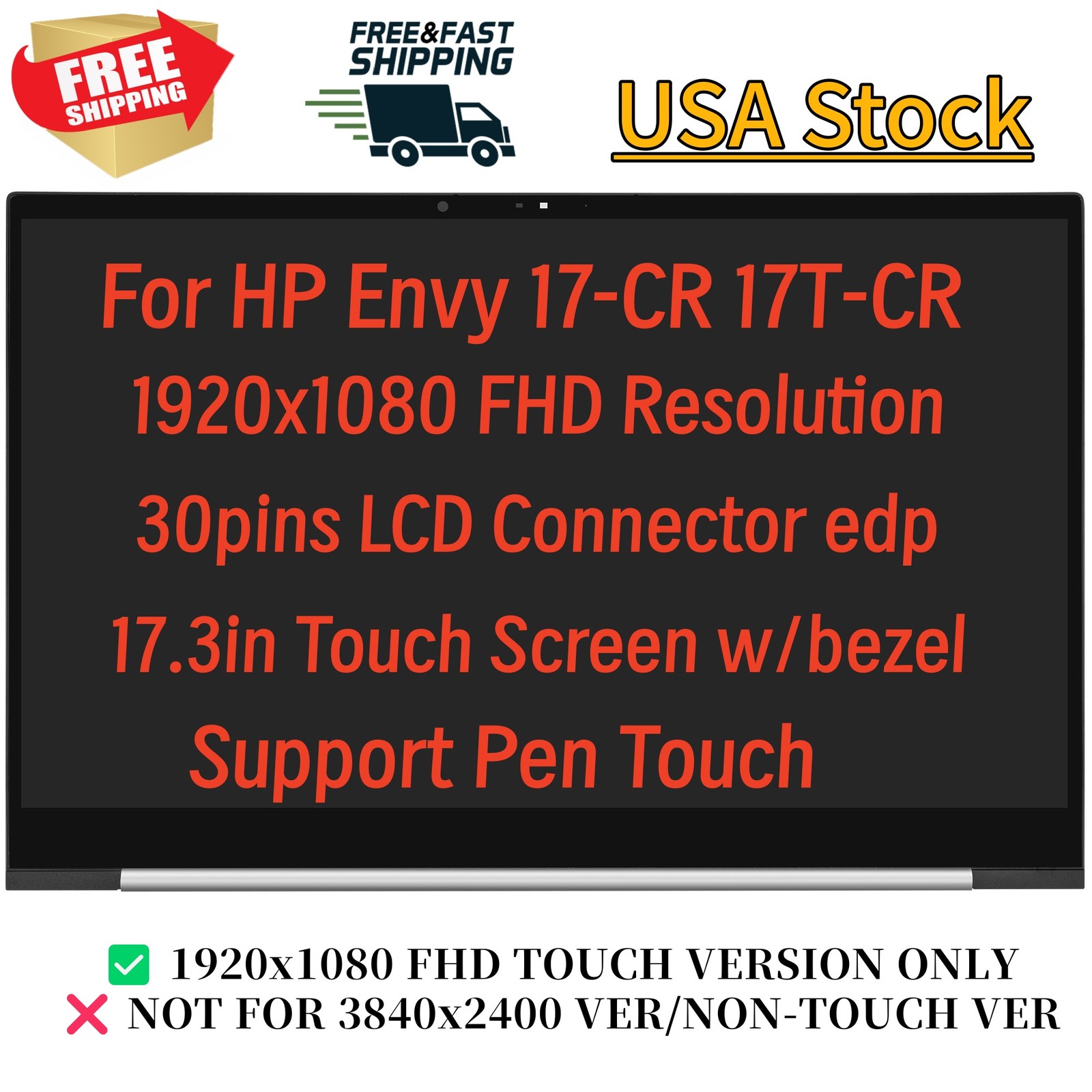 17.3in For HP Envy 17-CR 17-CR0013DX 17-CR0797NR LCD Touch Screen Assembly FHD