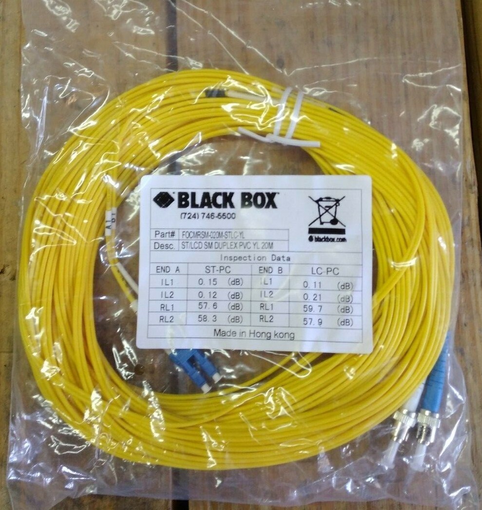 Black Box FOCMRSM-020M-STLC-YL 20M Single-Mode ST-LC Fiber Optic Cable Yellow