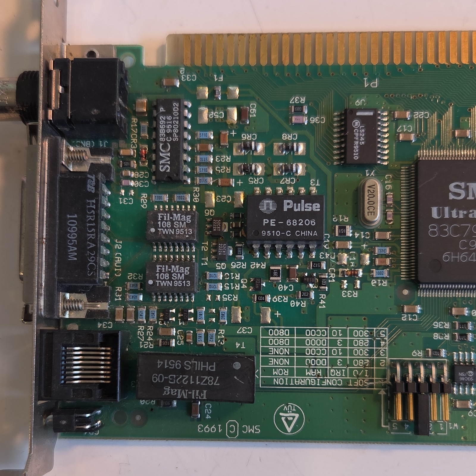 SMC EtherEZ Elite16 Ultra 8216C ISA Ethernet Network Card RJ45 BNC AUI Vintage