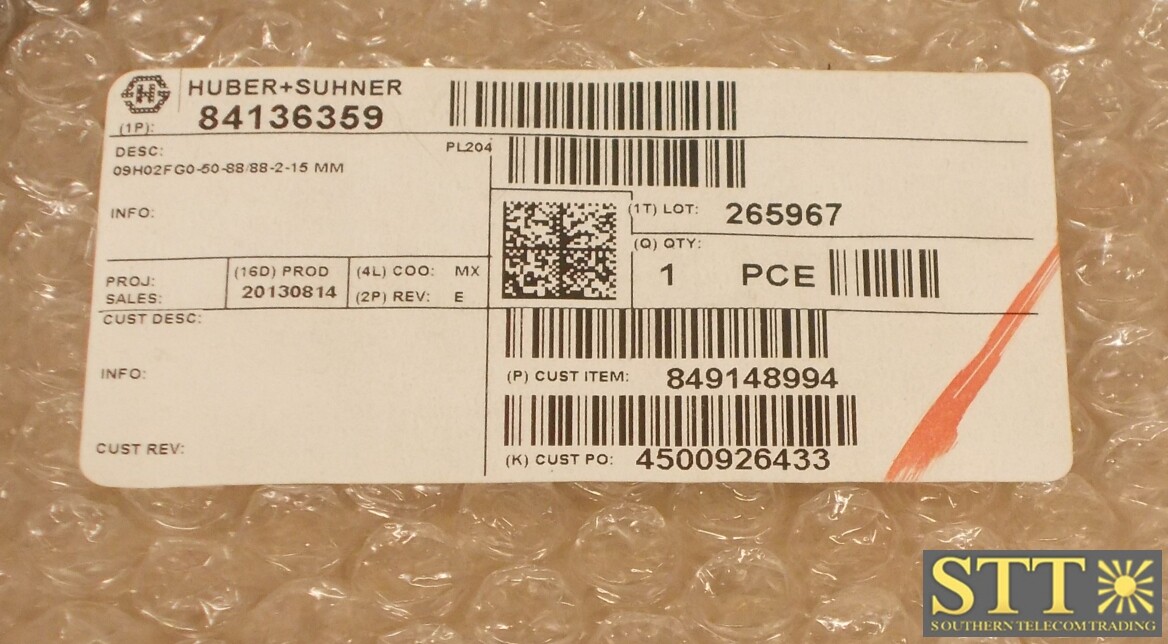 84136359 HUBERSUHNER OPTICAL FIBER CABLE 915M LC/LC 09H02FG0-50-88/88-2-15MM NEW