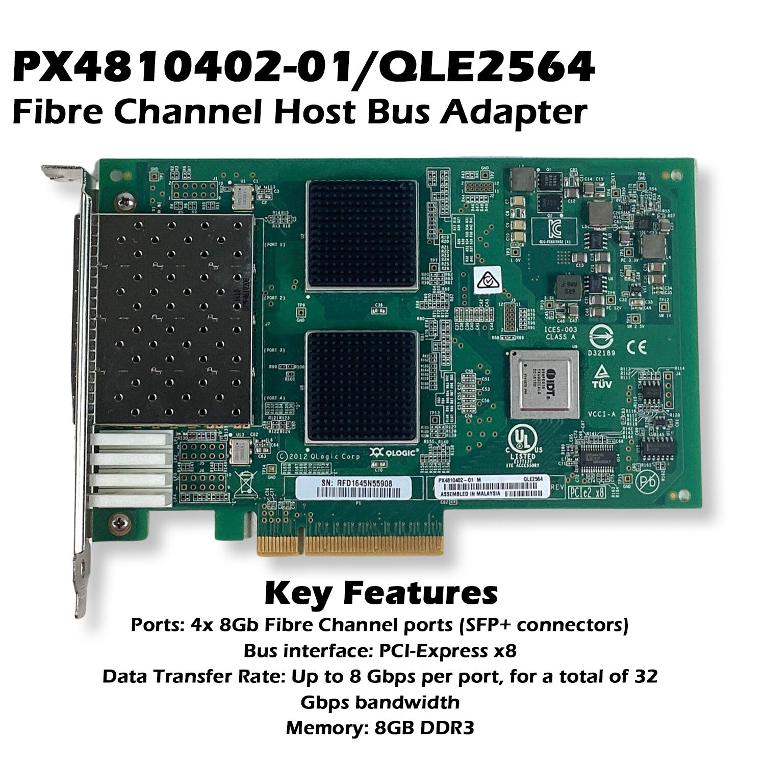 Genuine QLogic QLE2564 4-Port 8Gbps PCIe FC HBA Controller PX4810402-01 45GPC