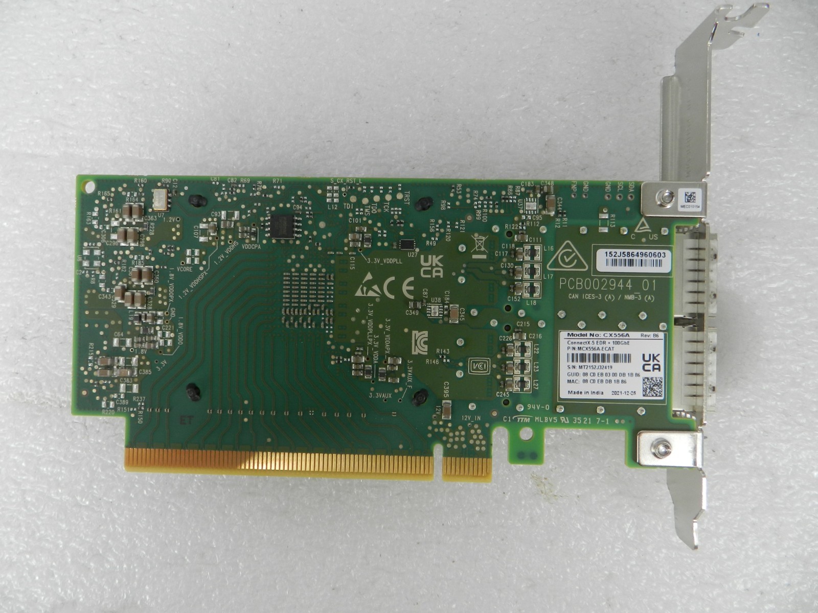 Mellanox CX556A MCX556A-ECAT Connectx-5 EDR+ 100Gbe 2-Port Adapter Card