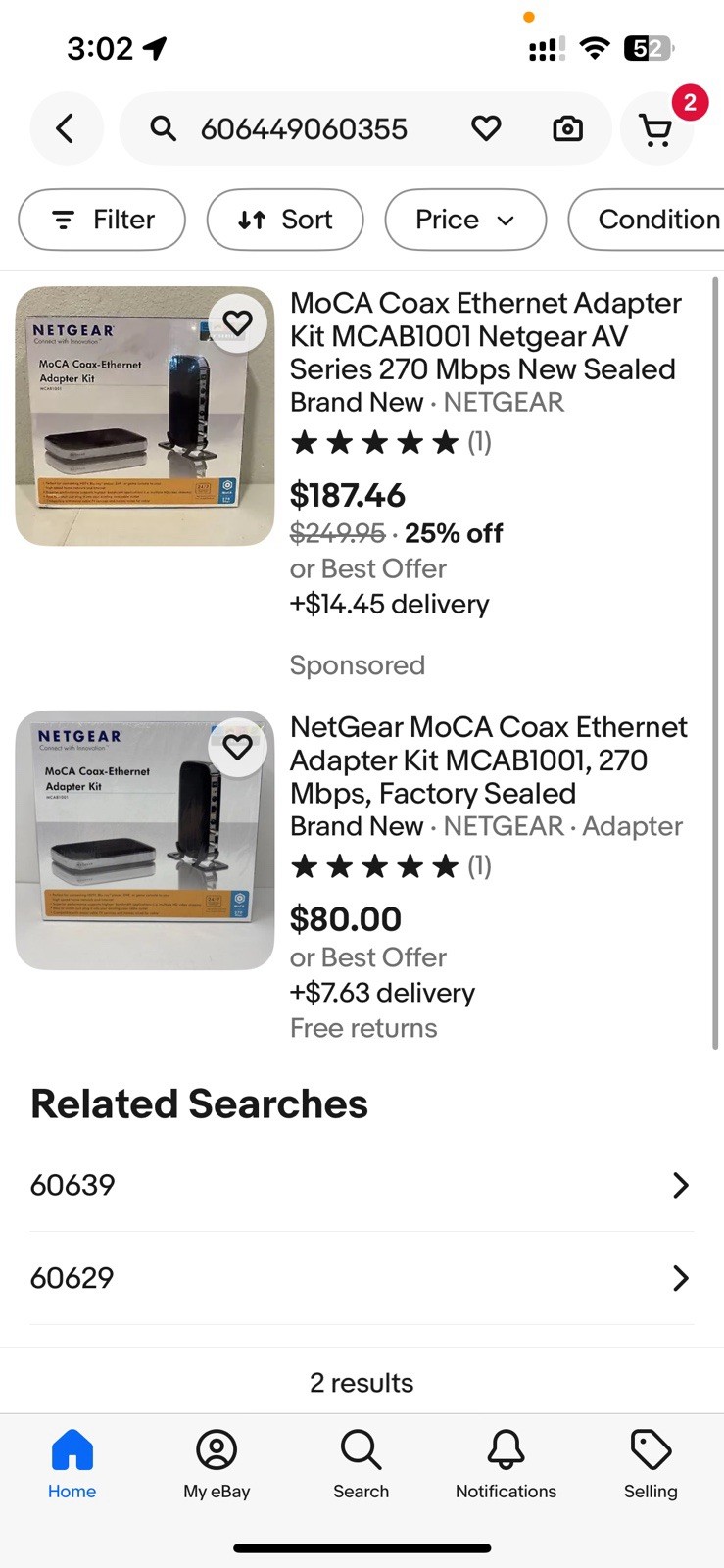 MoCA Coax Ethernet Adapter Kit MCAB1001 Netgear AV Series 270 Mbps New Sealed