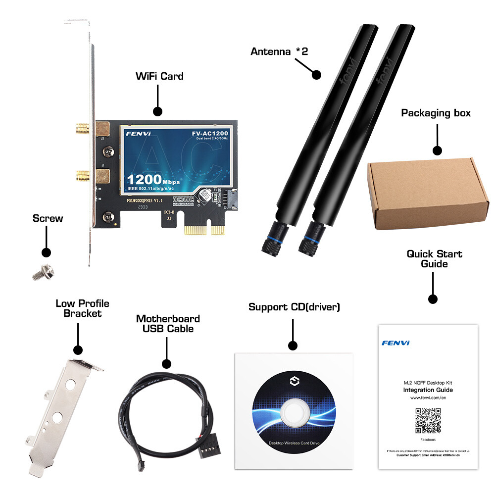Desktop PC PCIe WiFi Card Dual Band Wireless-AC Bluetooth PCI-E Network Adapter