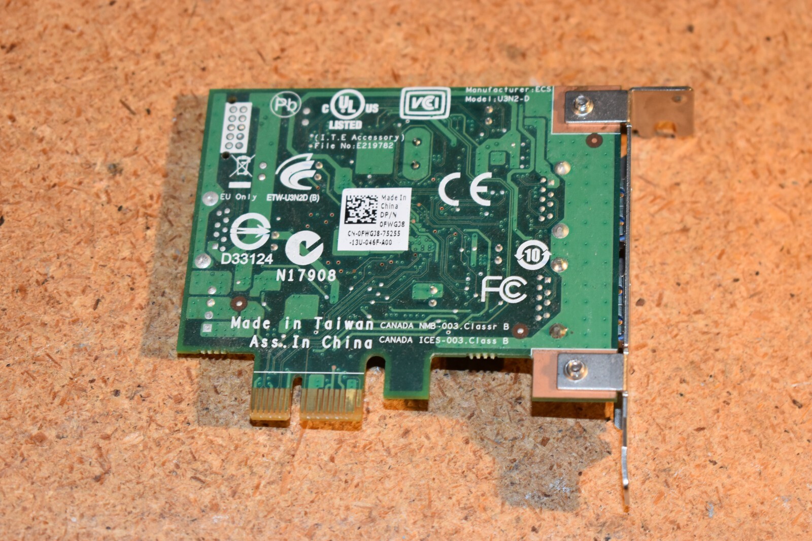Dell 0FWGJ8 FWGJ8 USB 3.0 Dual-Port PCIe Low Profile Expansion Card U3N2-D