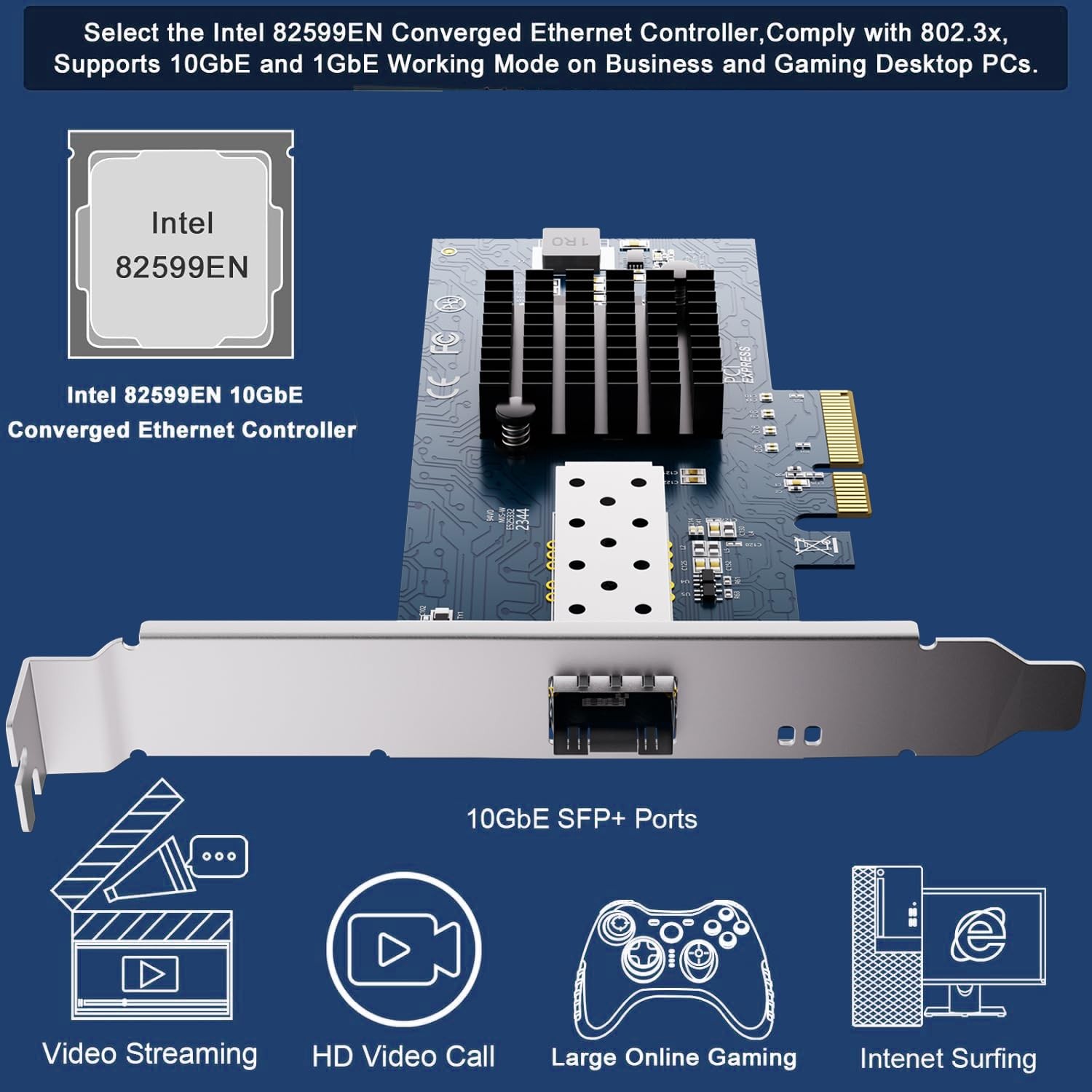 10Gb Open SFP Plus PCIe Network Card Intel 82599 X520 DA1 Controller Ethernet