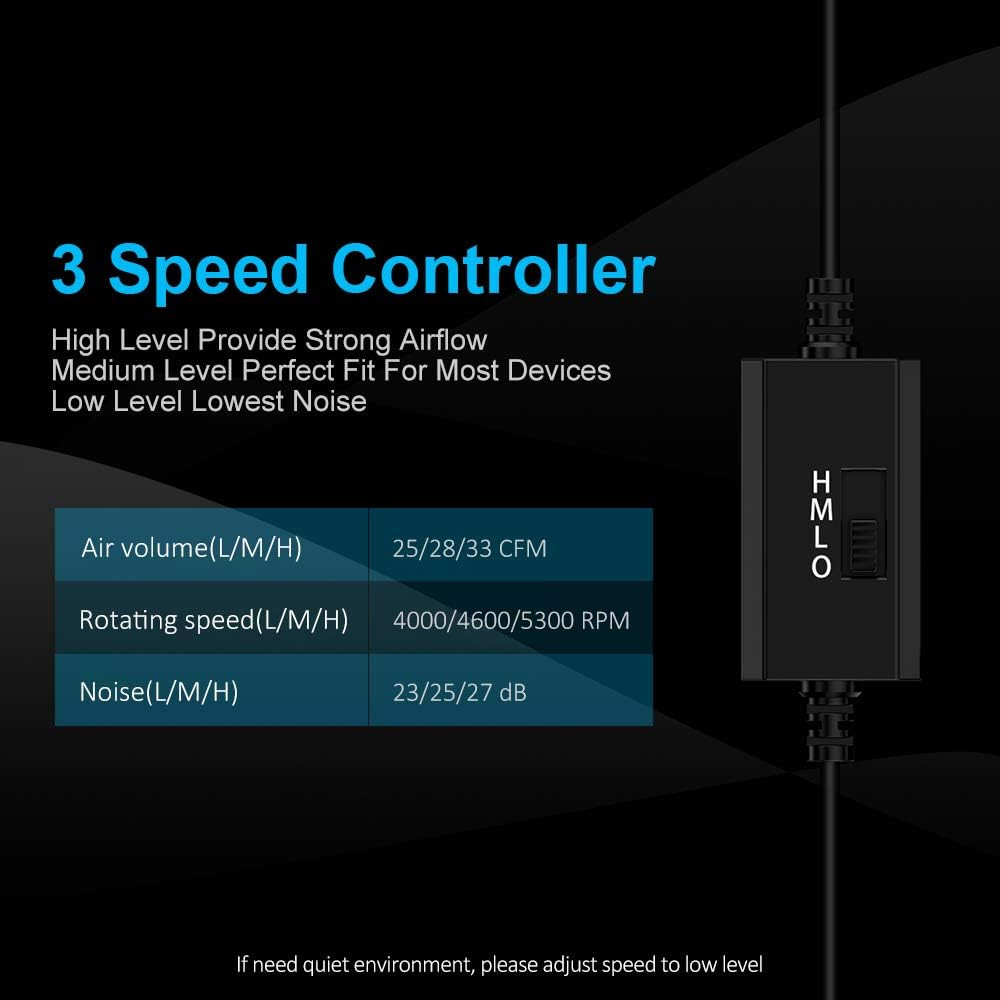 40Mm USB Fan with 3 Speed Control USB Ventilator 5V Max 5300RPM High Flow VR Coo