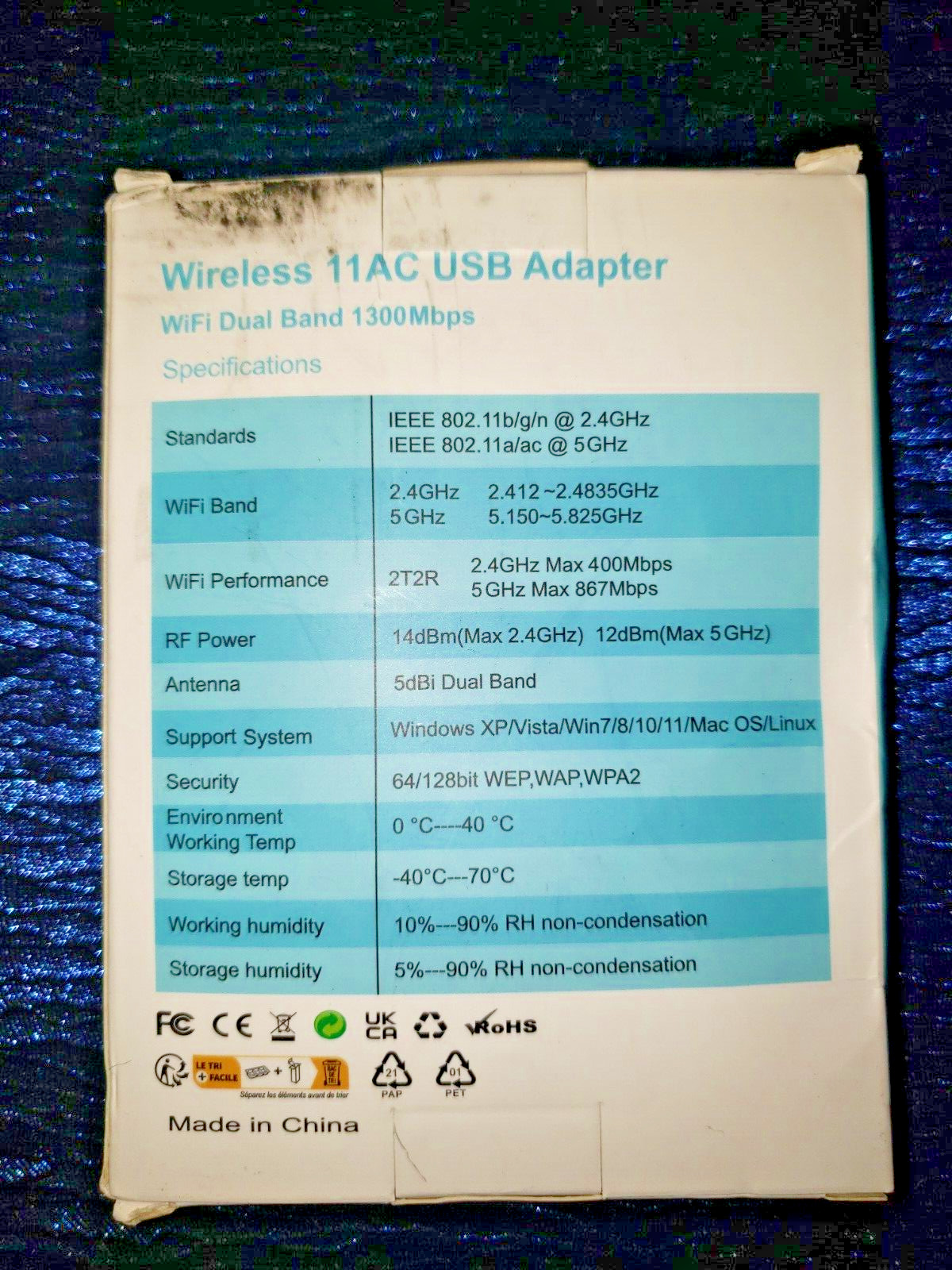 1300Mbps ( 2.4G/5G ) 11AC Wireless LAN Card Wireless USB Adapter