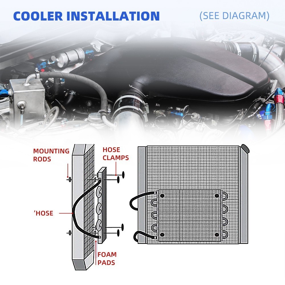 10 Pass Aluminum Remote 5/16″ Engine Oil Cooler Radiator w/Hose Mounting Kit