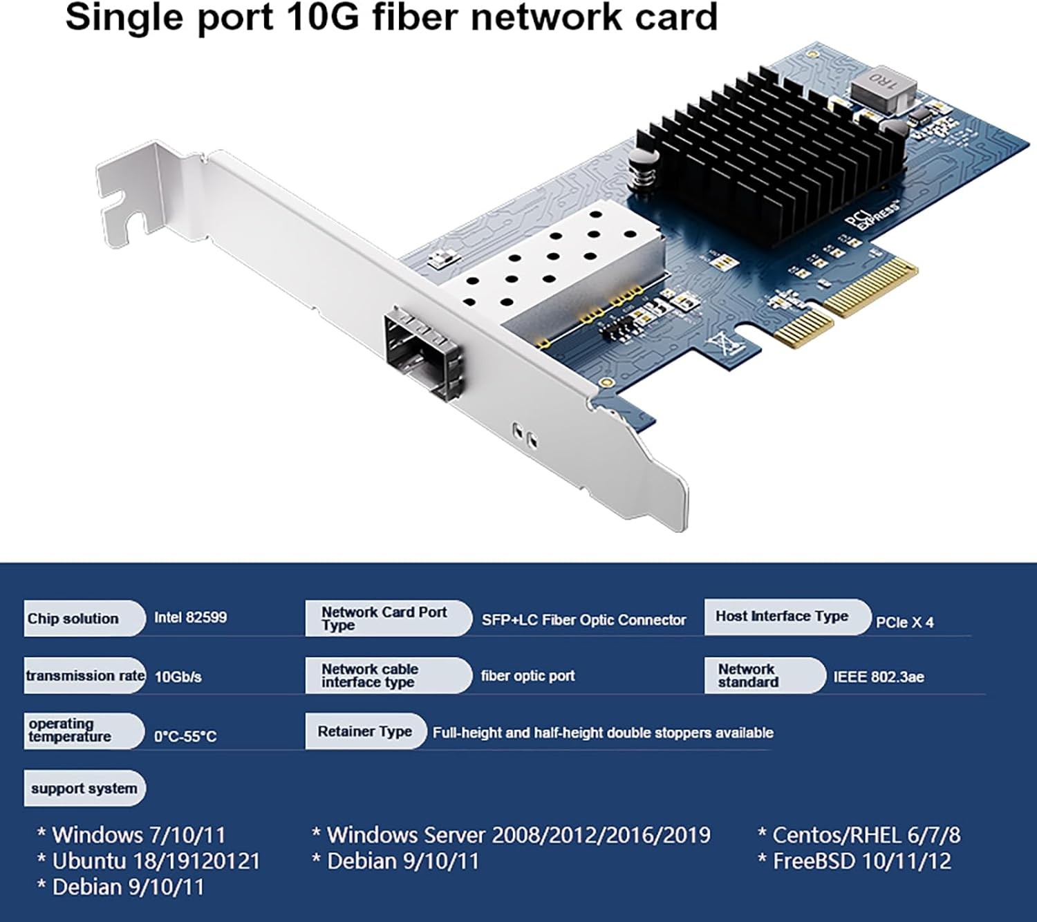 Intel 82599ES 10Gbps 1 Port SFP+PCI-E X520-DA1 Ethernet Server Adapter NIC Card
