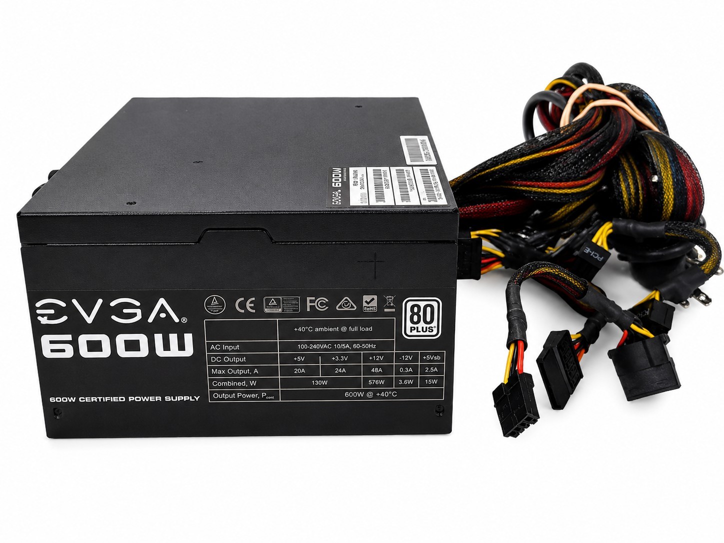 EVGA 600W 80 Plus ATX Power Supply PSU 100-W1-0600