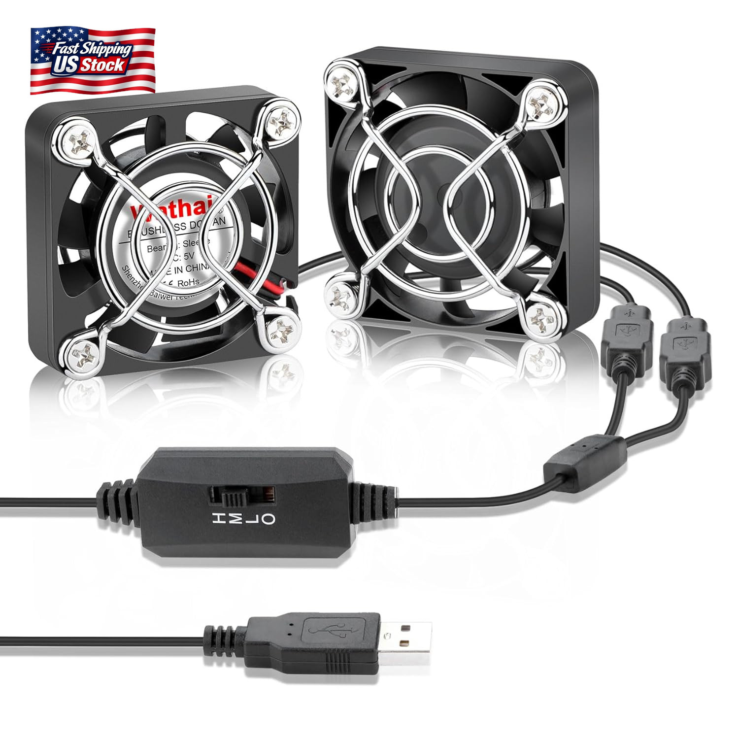 2Pack Wathai 40Mm X 10Mm Mini USB Fan with Speed Control 5V Small Computer USB F