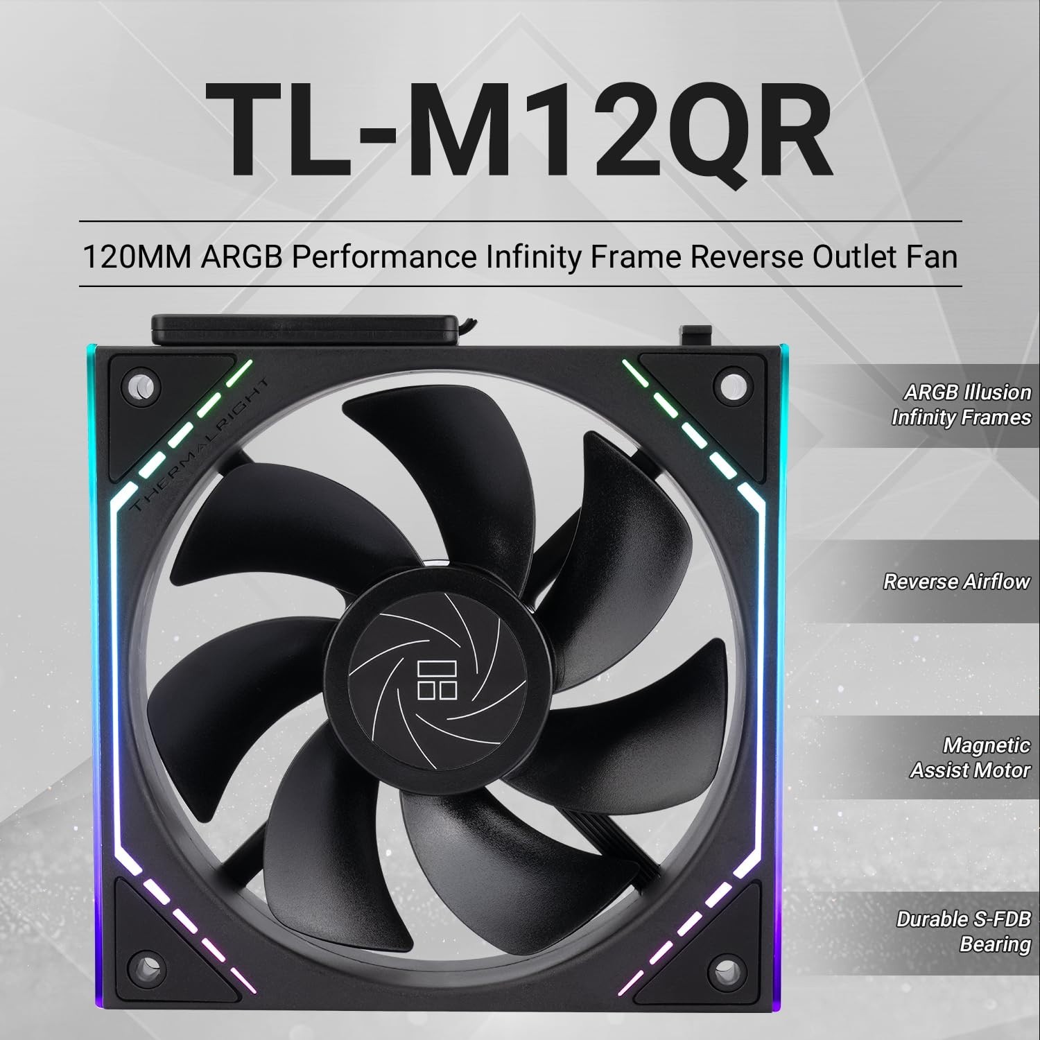 Thermalright TL‑M12QR 1 Pack Black 120mm Reverse Blade Case Fans Quiet ARGB PC