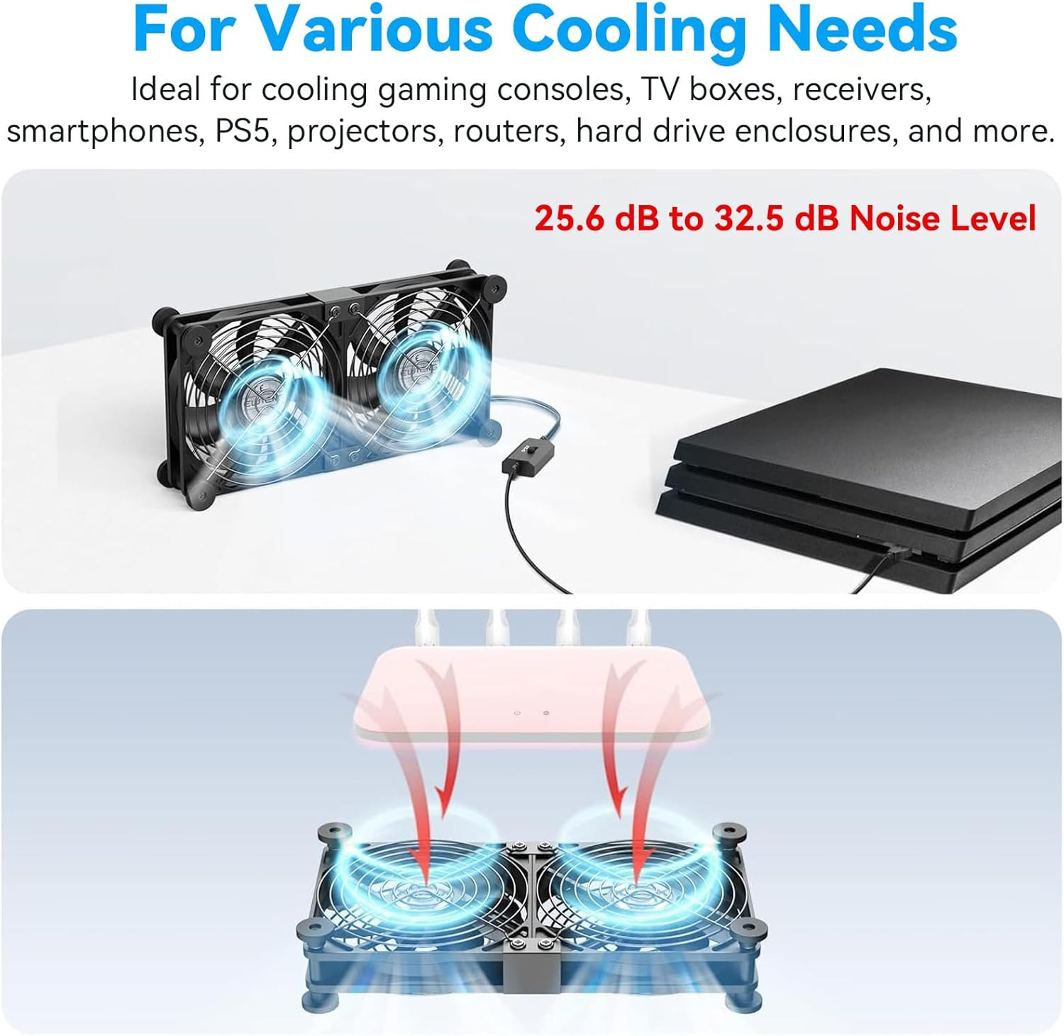 Dual USB Computer Cooling Fan High Speed 120Mm Fan Adjustable 5V USB