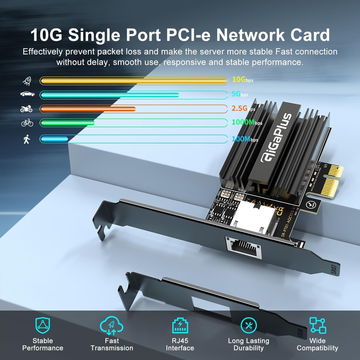 10Gb PCI-e 4.0 x1 Network Card, Marvell Controller, 10G Base-T RJ45 Port…