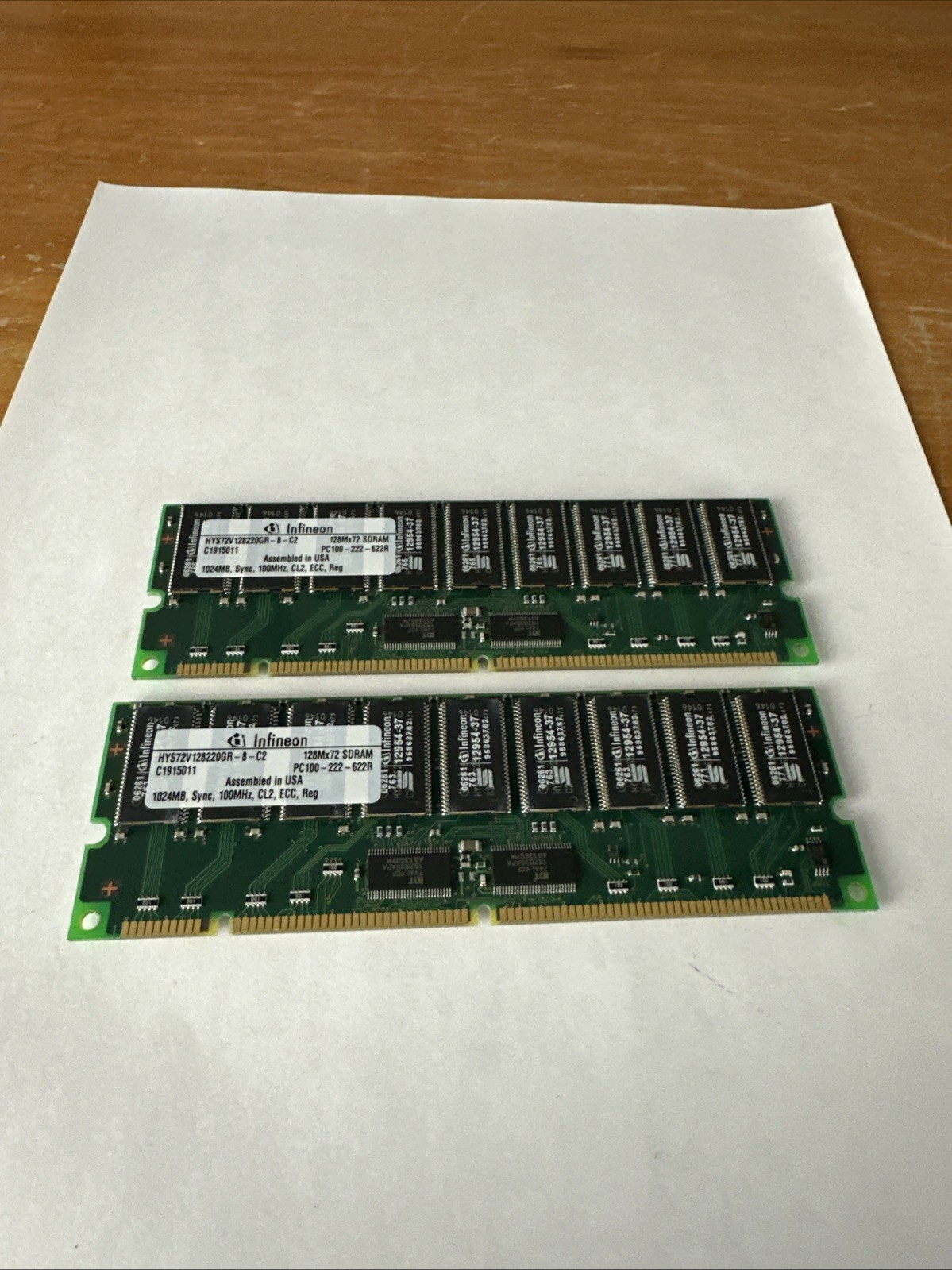 SET OF 2 SERVER RAM CARDS 1GB 168p PC100 CL2 36c 64×4 SDRAM DIMM T011 RDIMM