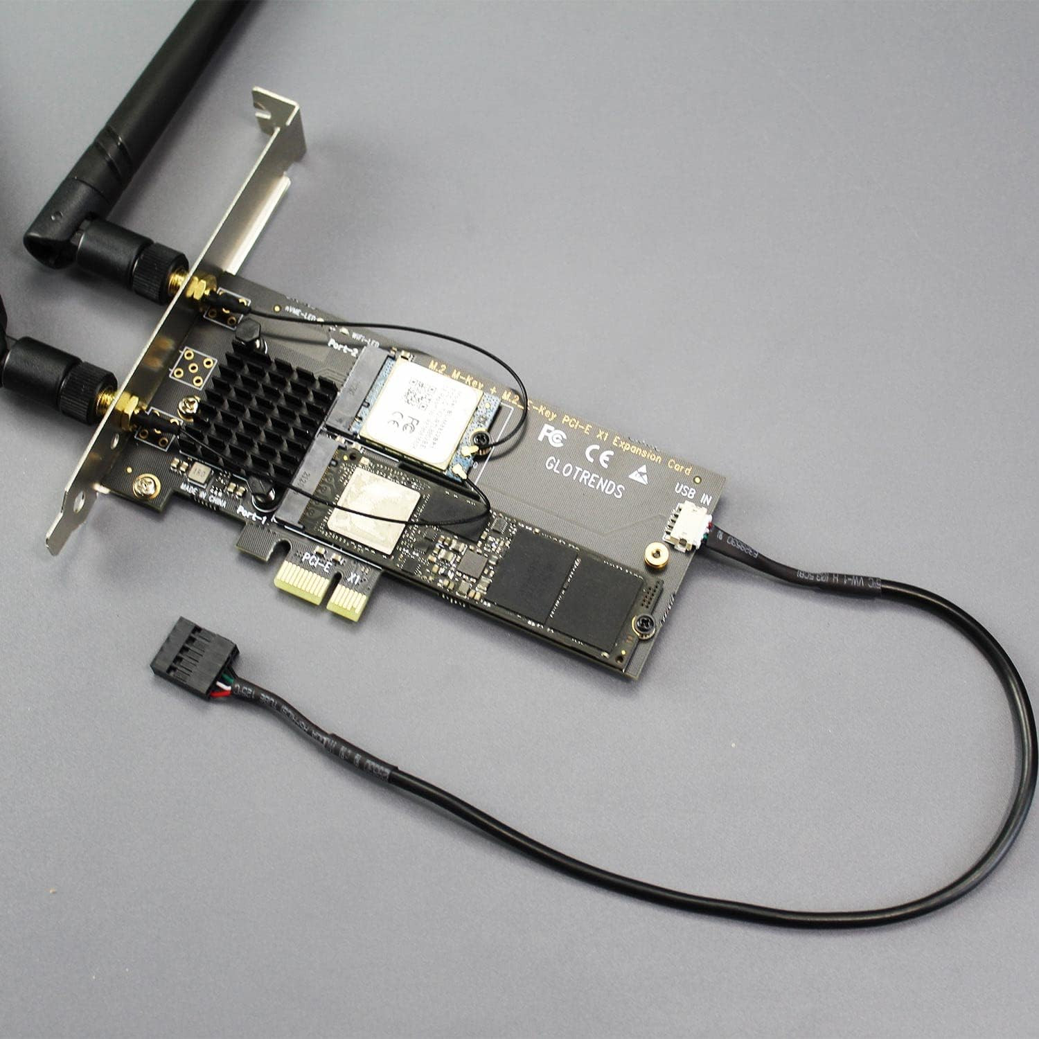 WA05 Pcie X1 Adapter for One M.2 Key-E Wifi Module and One M.2 Nvme