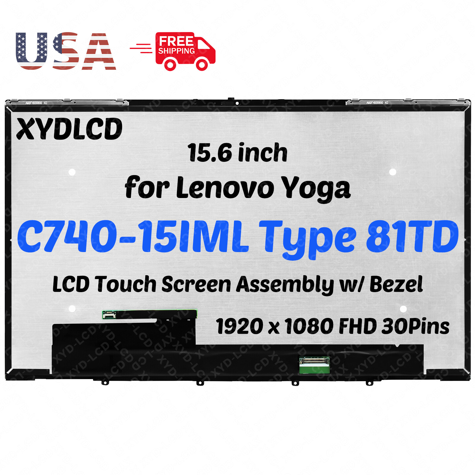 15.6in for Lenovo Yoga C740-15IML 81TD FHD IPS LCD Touch Screen Display w/Bezel