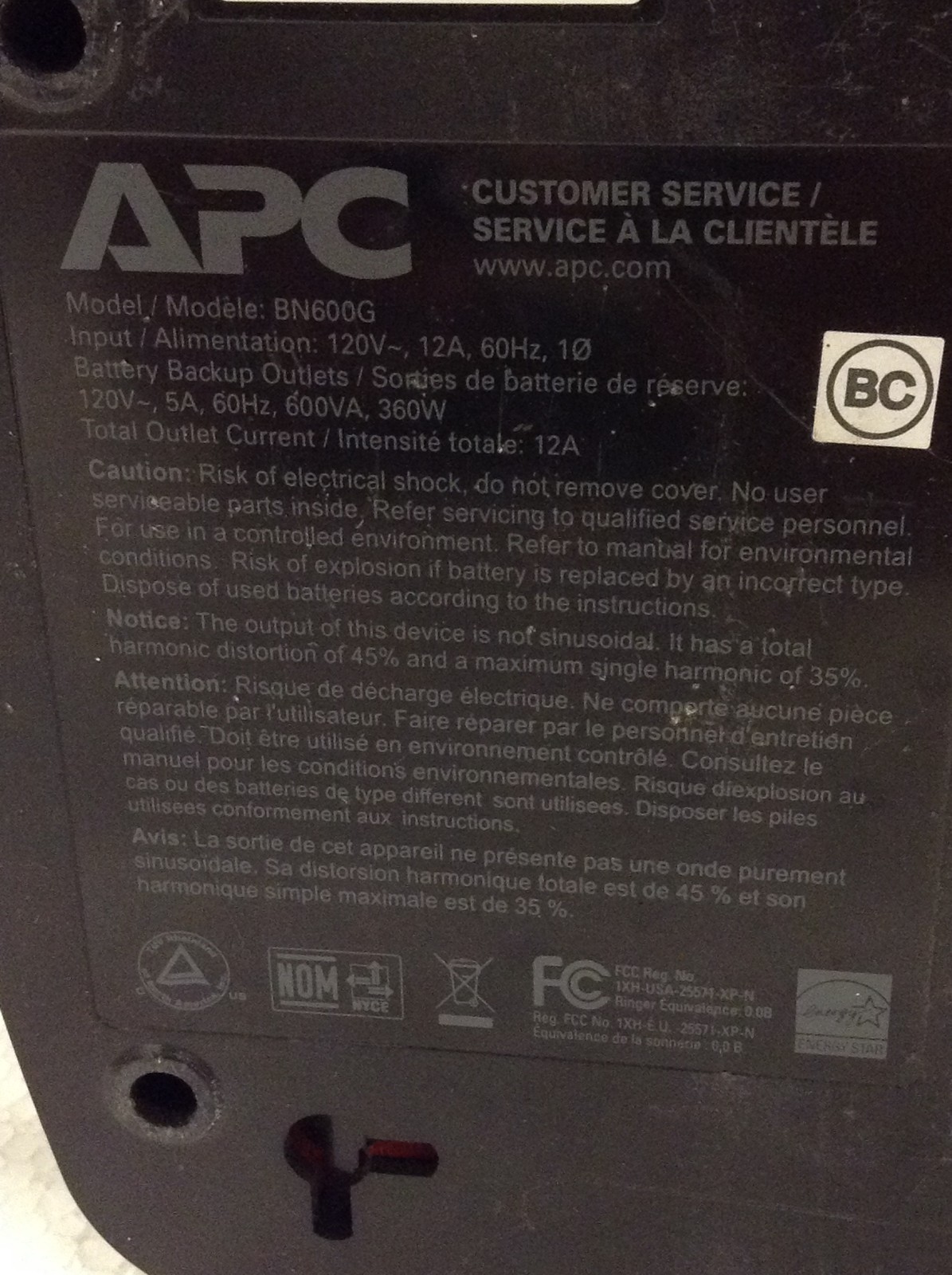 APC Back-UPS 600 BN600G 600VA 360W 8 Oulets Battery Backup No Battery FREE SHIP