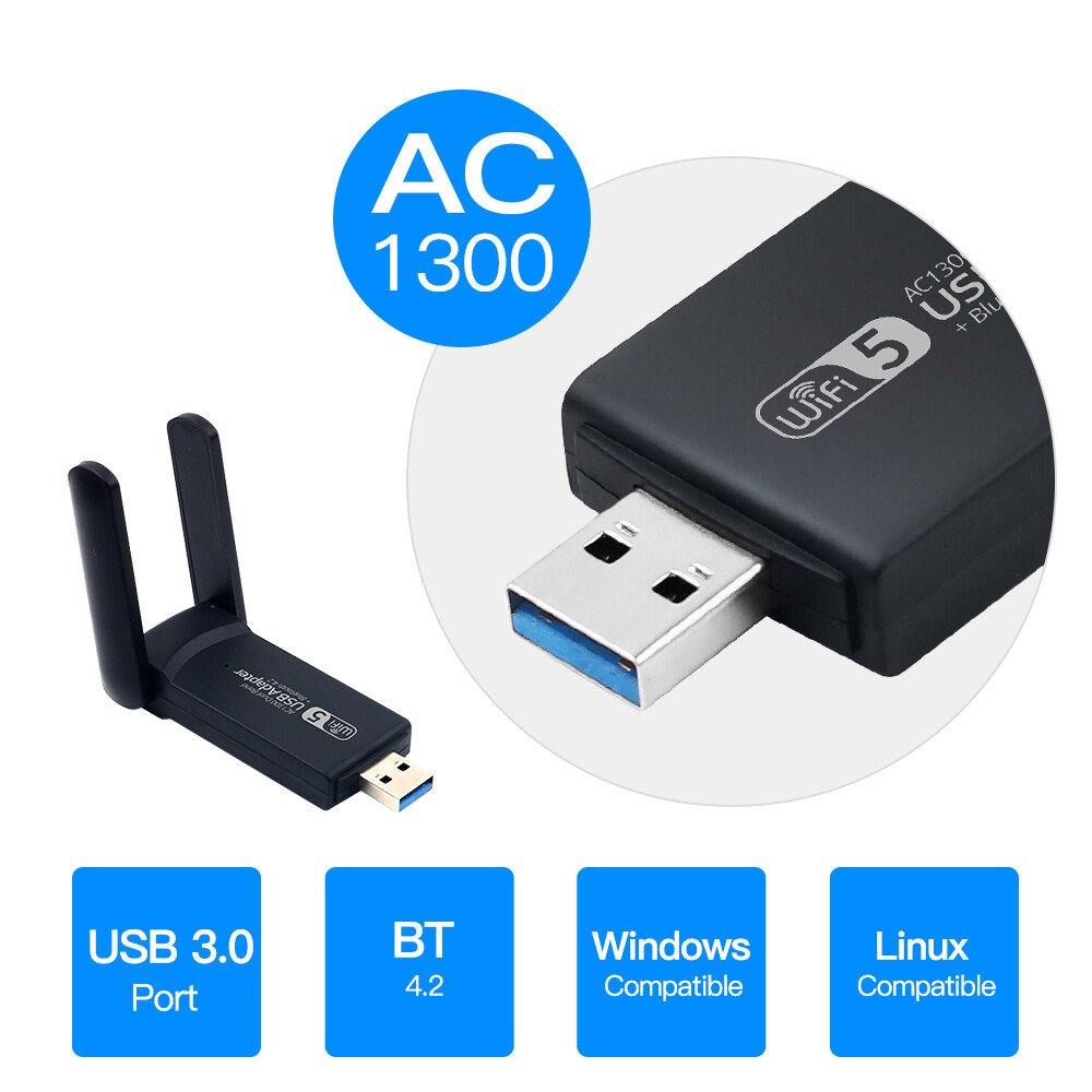 AC1300 USB WiFi Adapter for PC Dual Band Bluetooth Wifi Dongle Desktop/Laptop