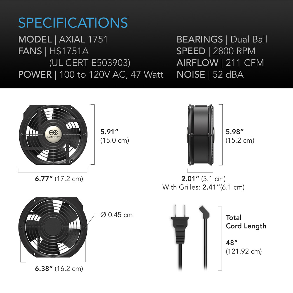 172mm 51mm Cooling Muffin Fan Guard 120V AC Axial Ball Bearing 7″ (HS1751A-X)