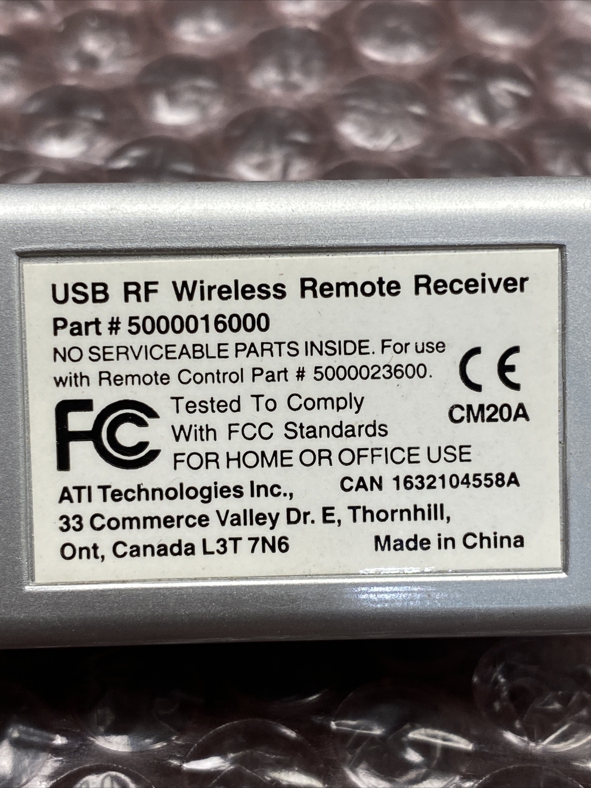 Used ATI RF Wonder USB Wireless Receiver Part # 5000016000