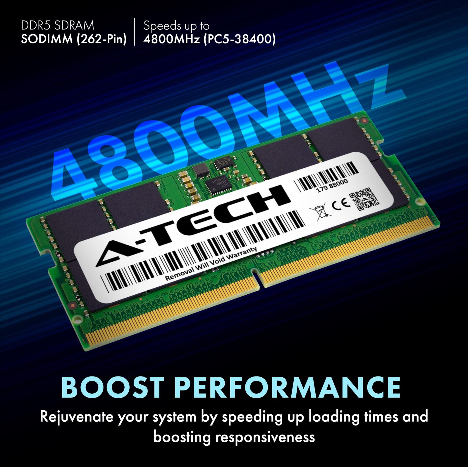 A-Tech 16GB DDR5 4800MHz PC5-38400 CL40 SODIMM (1 x 16GB), Multicolor