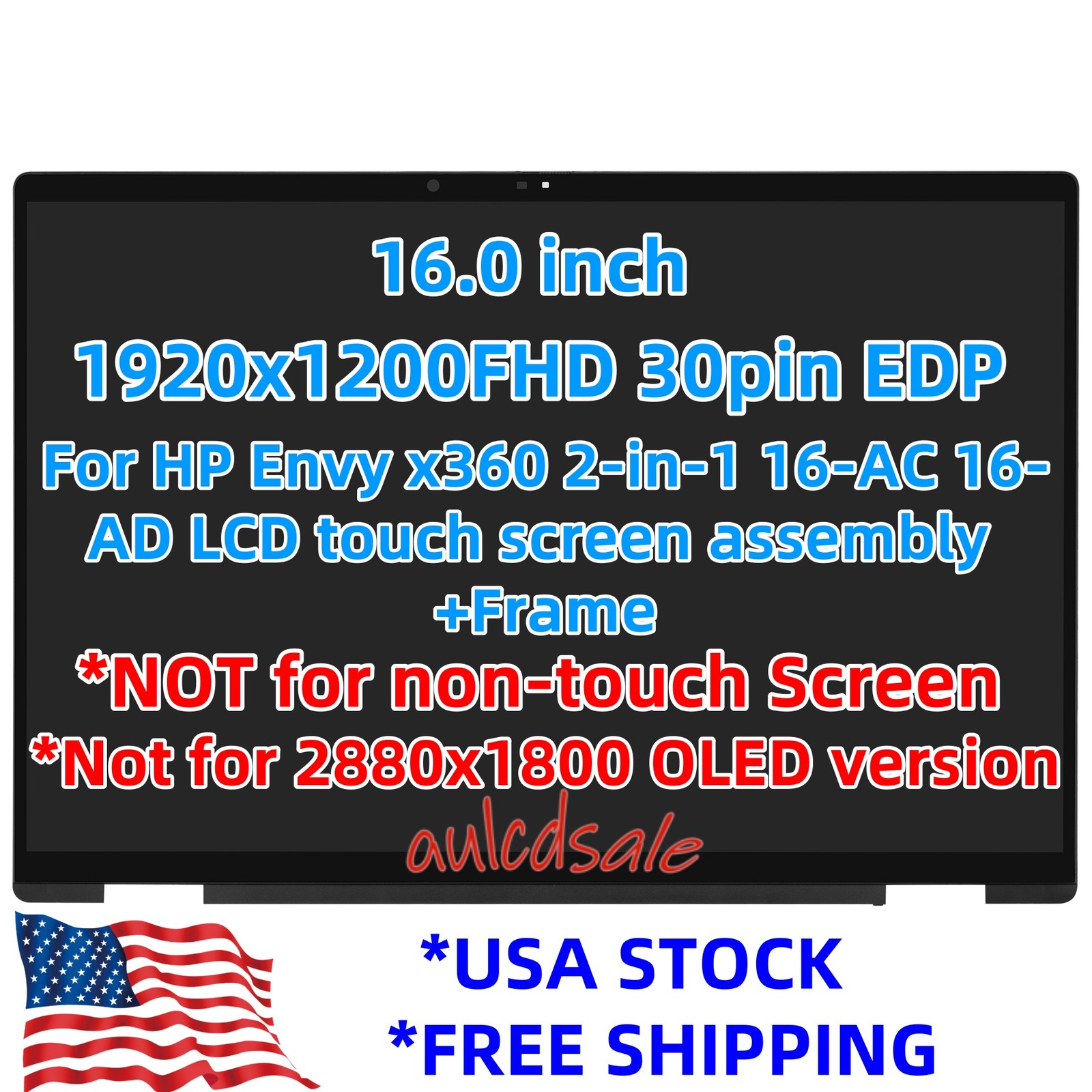 16″For HP Envy X360 2-in-1 16-AD 16-ad0023dx 1920×1200 LCD Touch Screen Assembly