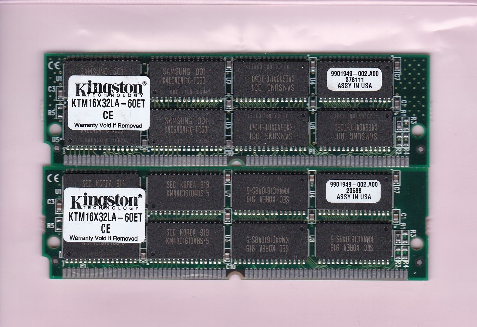 128MB (2x64MB) Kingston Kit KTM16X32LA-60ET 72-Pin SIMM EDO RAM 60ns 3.3V Tested