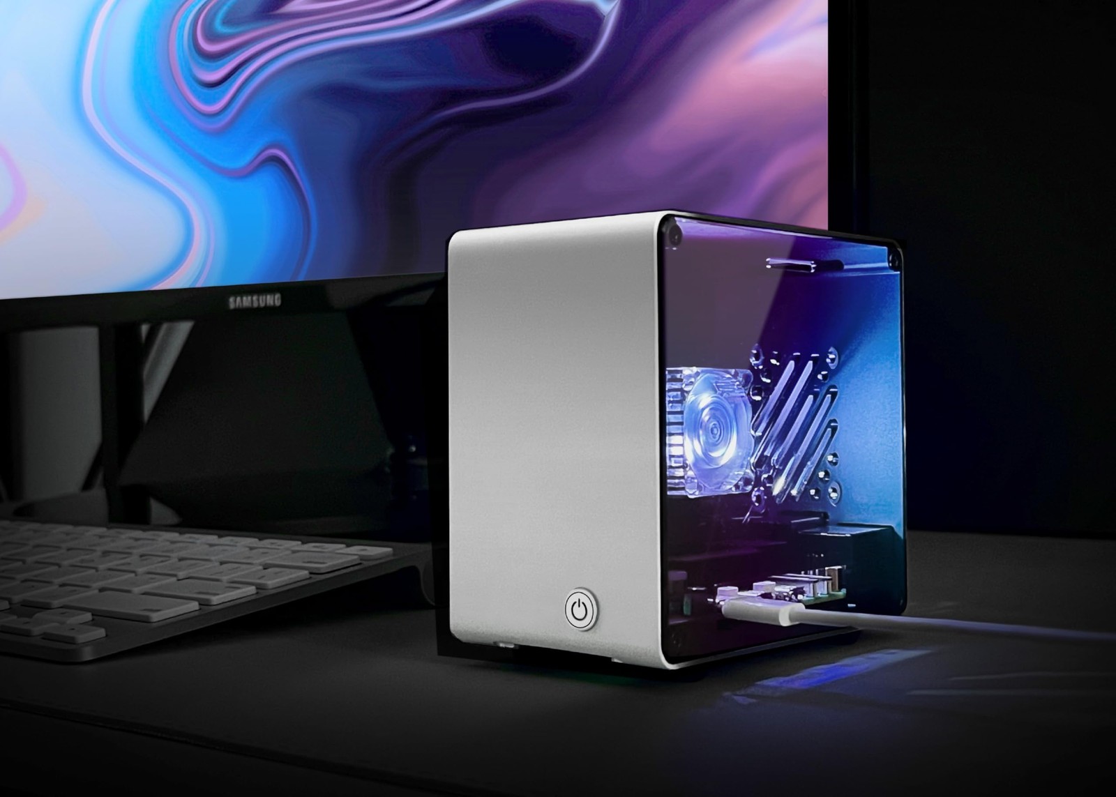 Raspberry Pi 5 Case Aluminum Mini Tower Case with Cooling Fan and Color Changing