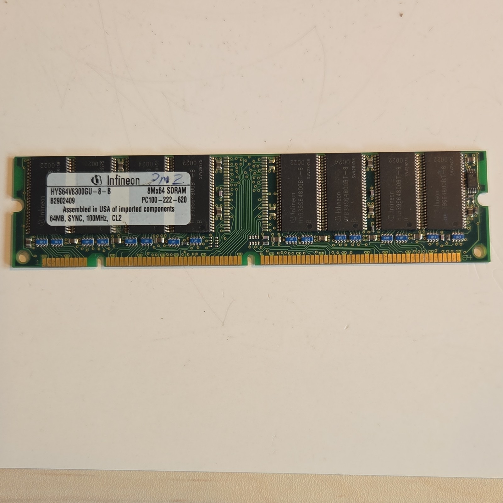 Infineon 64MB PC100 SDRAM Memory Module HYS64V8300GU-8-B CL2 168-Pin DIMM