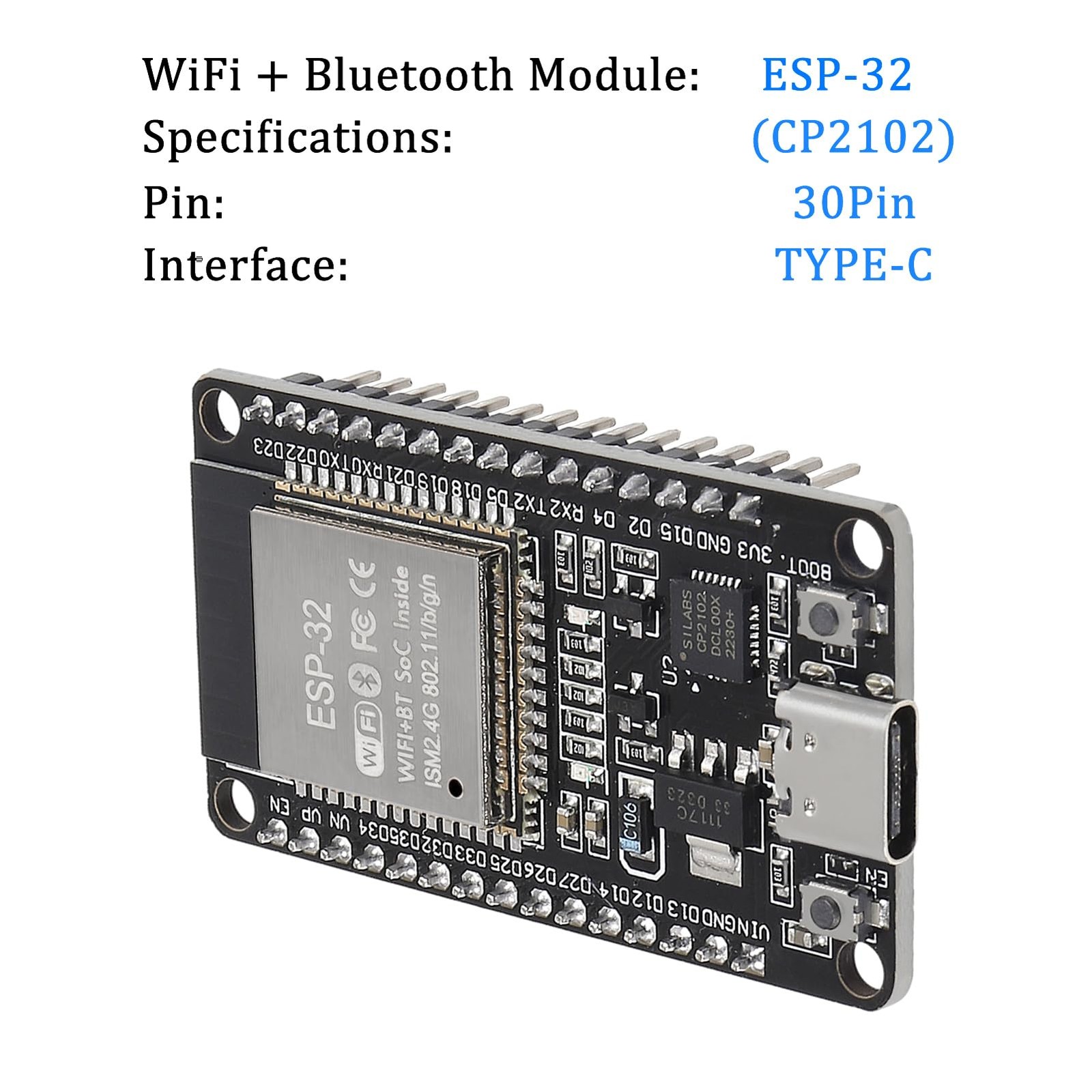 AITRIP 1PCS Type-C ESP32 ESP-WROOM-32 Development Board WiFi + Bluetooth CP2102
