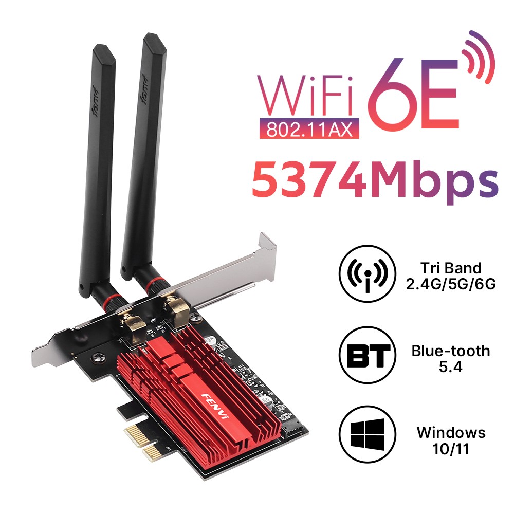 PCIe WiFi 6E Card AX210 Tri-Band 5400Mbps Bluetooth 5.4 for Desktop Win10 Win11