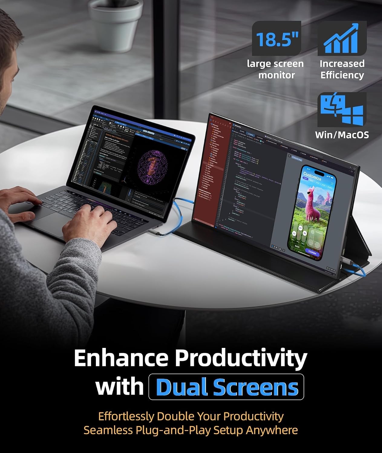 18.5 Inch Portable Monitor, 100% sRGB FHD, USB-C, Mini HDMI, VESA-ready