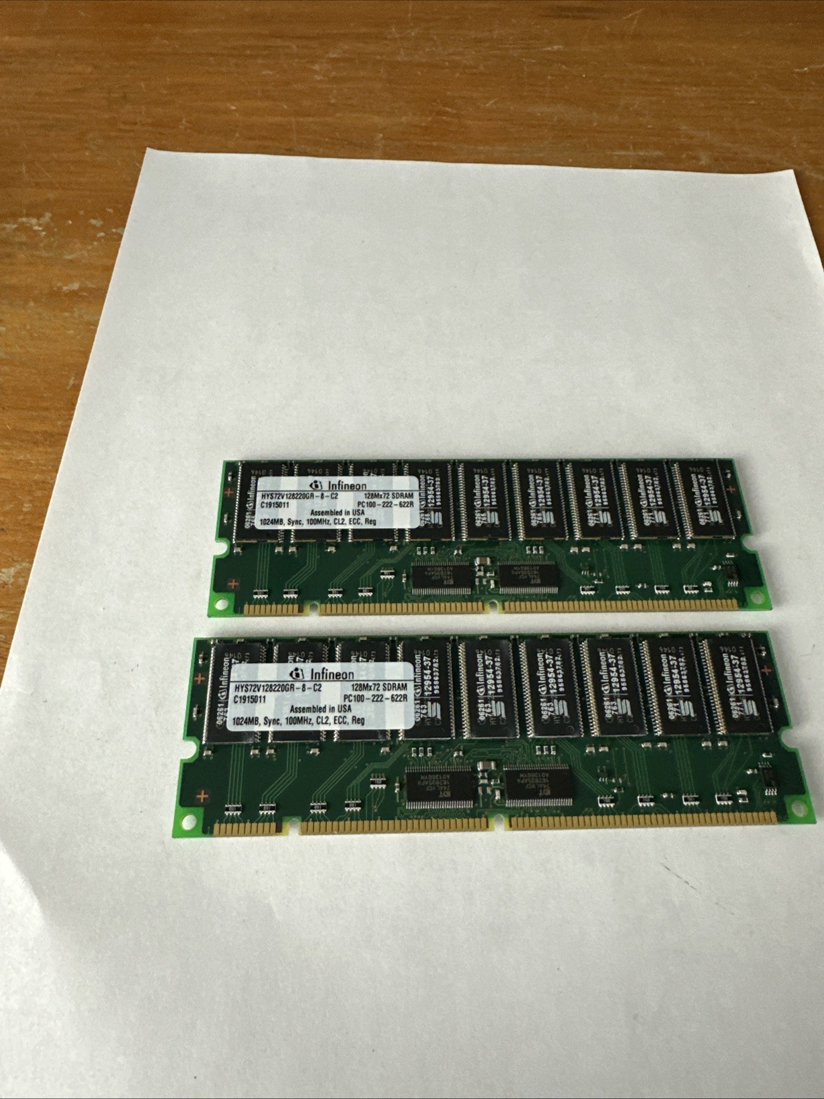 SET OF 2 SERVER RAM CARDS 1GB 168p PC100 CL2 36c 64×4 SDRAM DIMM T011 RDIMM