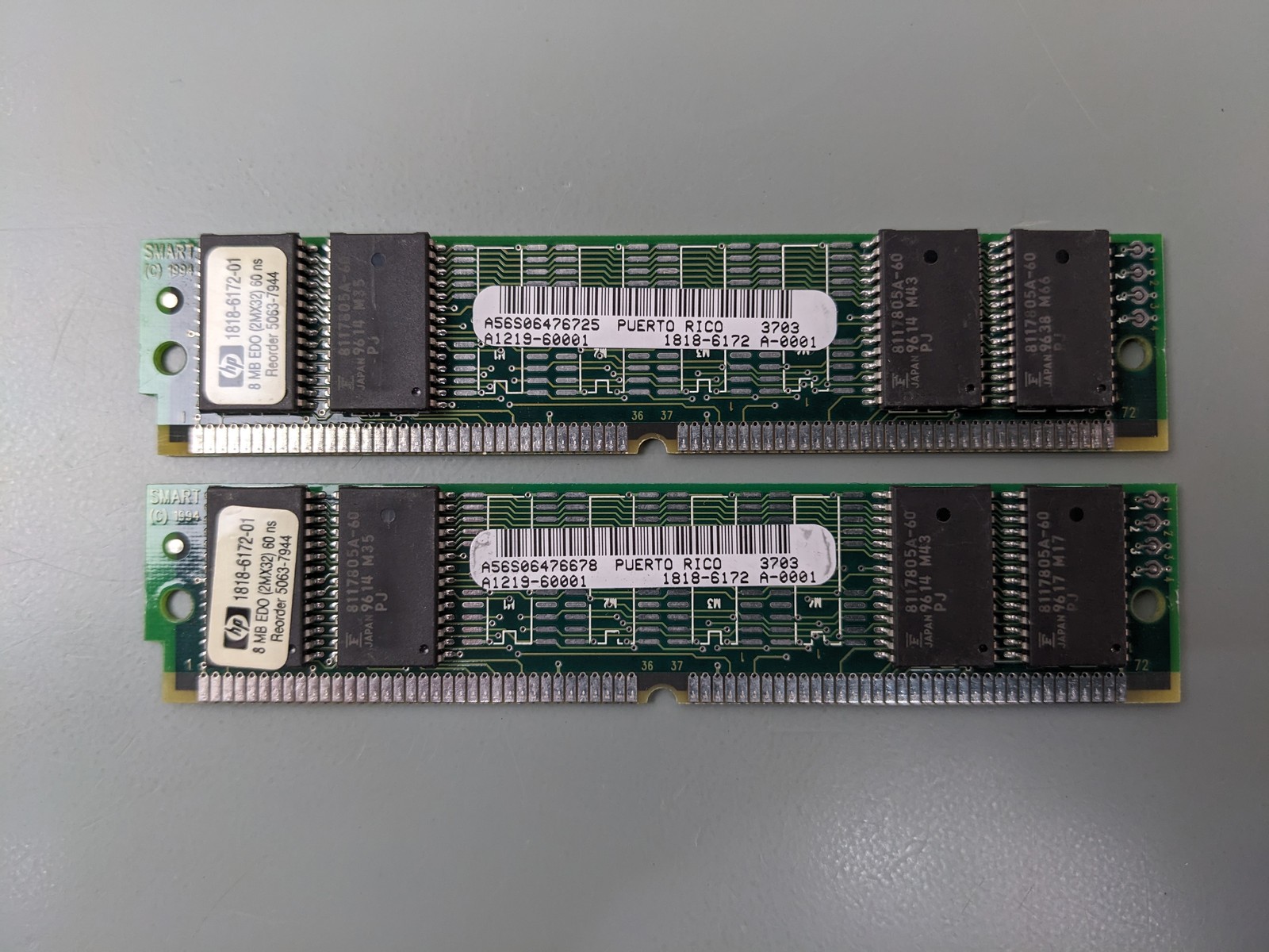 (2) HP 8MB EDO SIMMs 72-Pin Memory (16MB Total RAM) 1818-6172