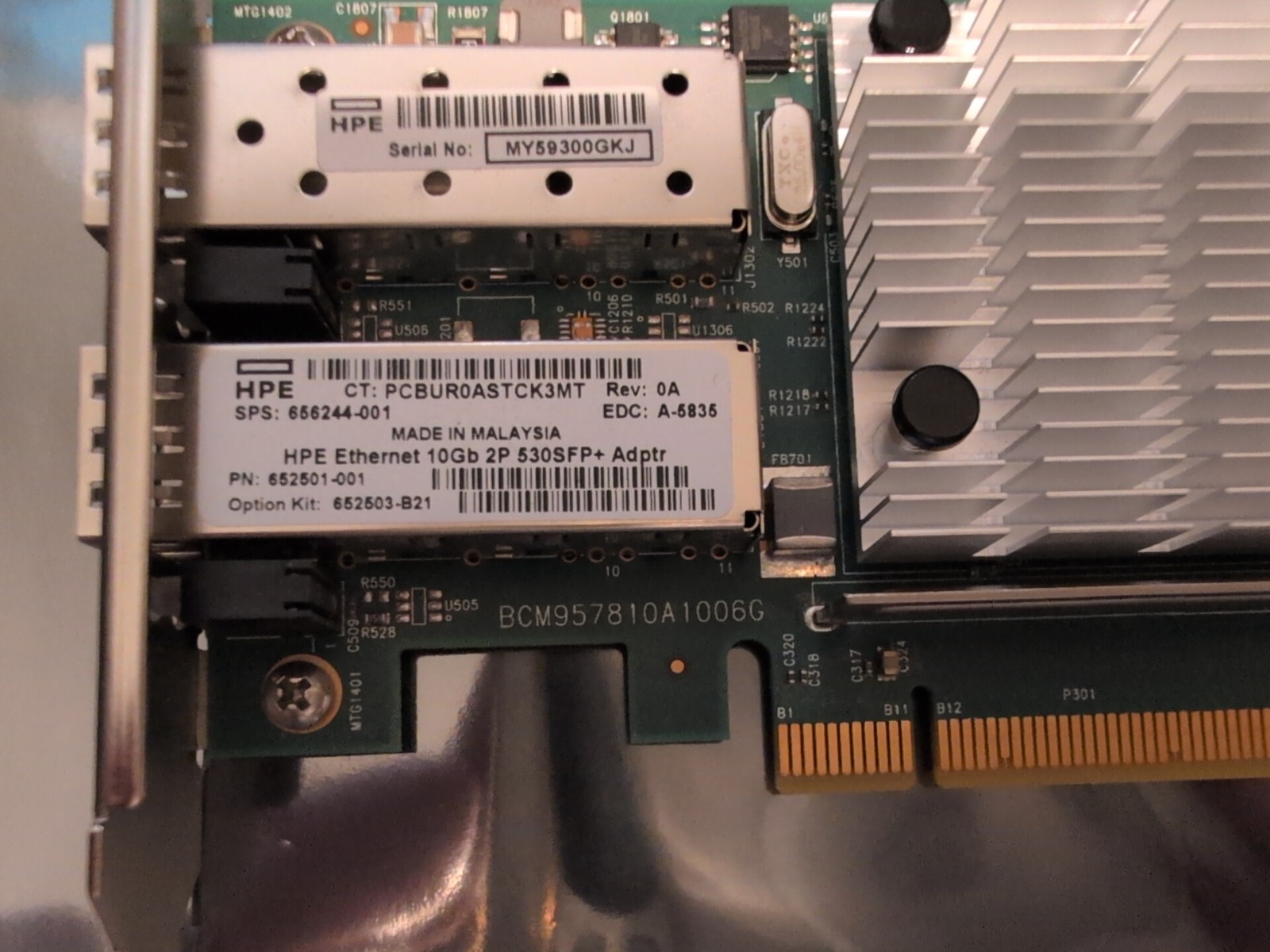 530SFP+ HP Dual Port 10GB SFP+ Ethernet Adapter 652503-B21 656244-001 (2) SFP