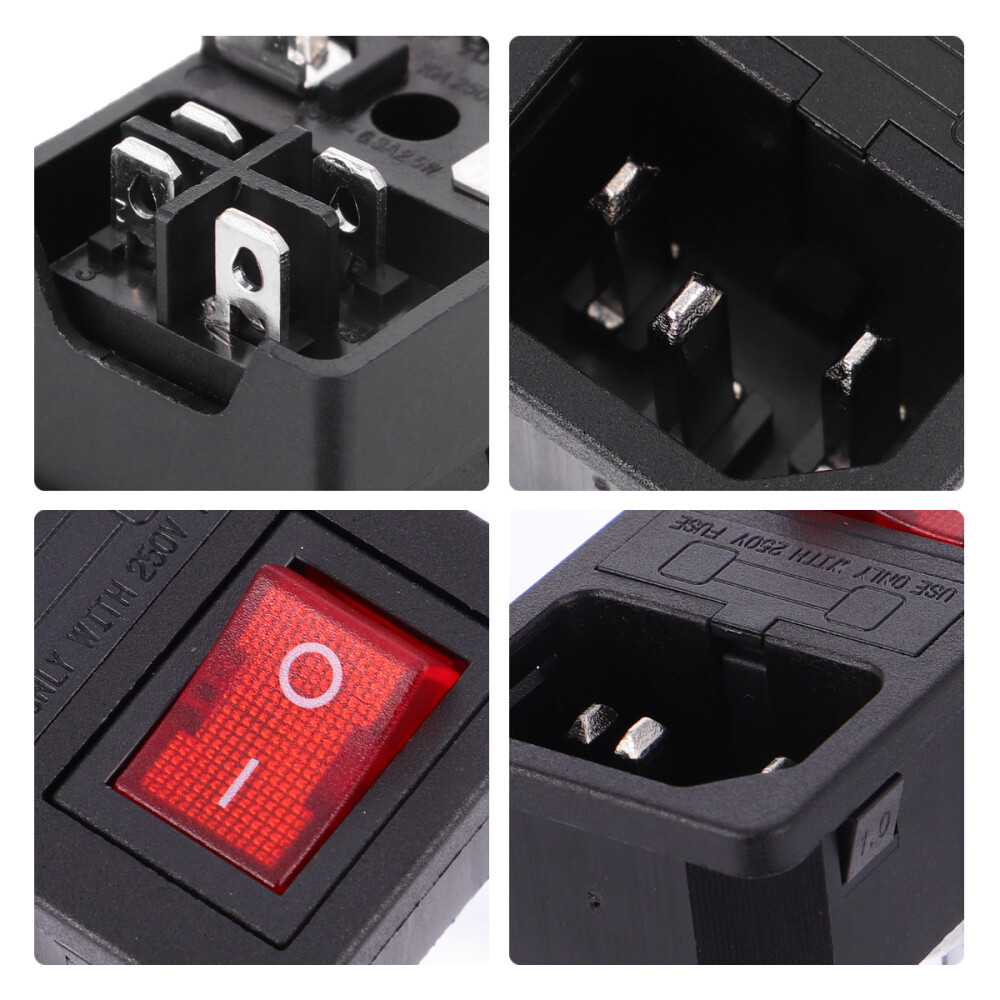 AC Power Socket 3-Pin Electrical Outlet 10A 250V Power Inlet with Light