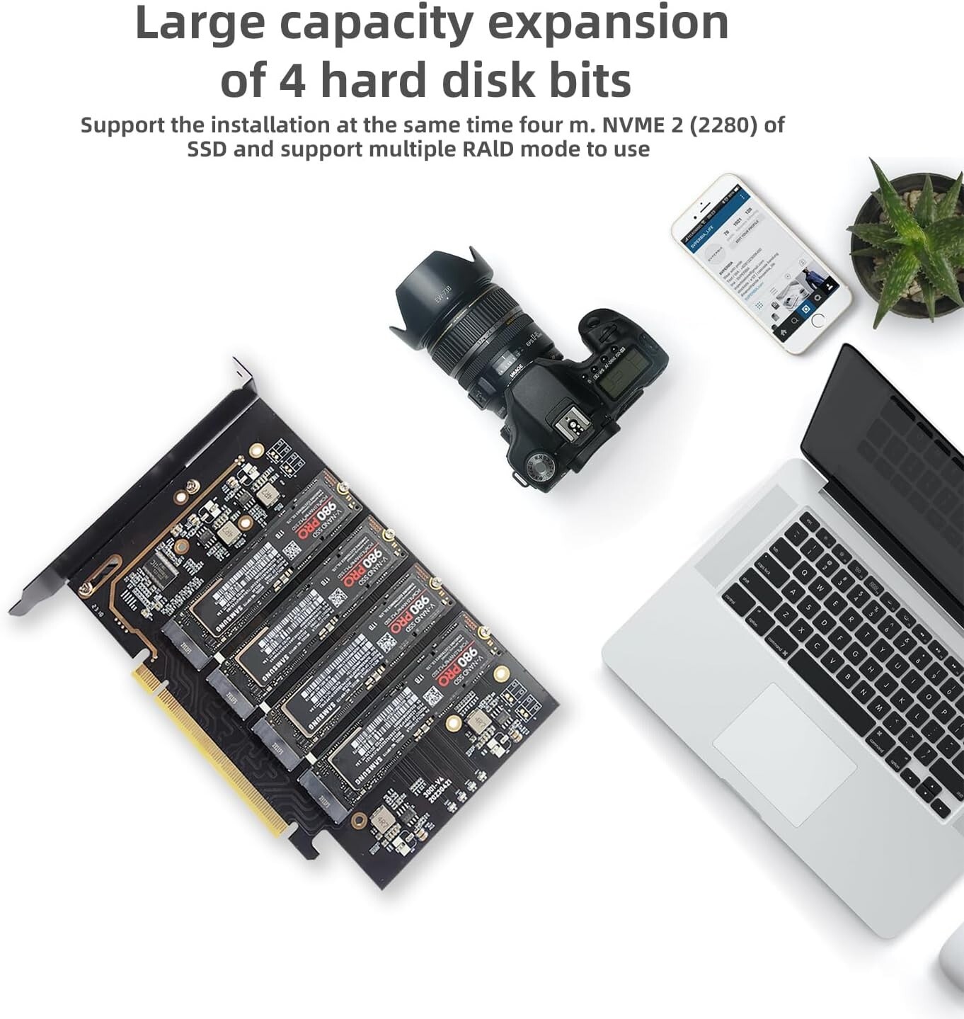 PCIe 4.0 Expansion Card for 4 NVMe M.2 SSDs with Heatsink – High Speed=$