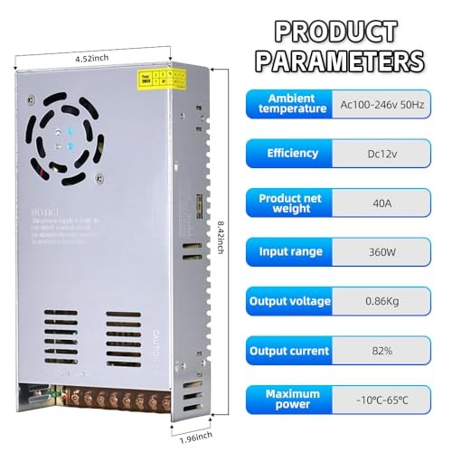 110V AC to 12V DC Transformer, 12V 500W 40A Switching Power Converter, Built