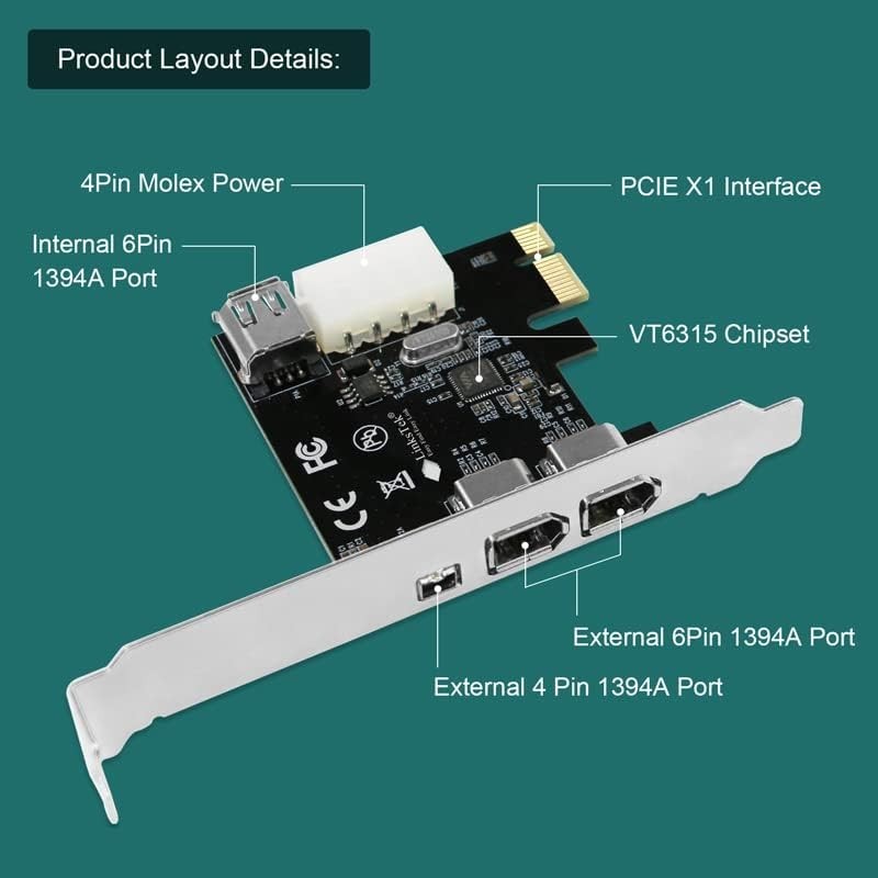FireWire 400 Expansion Card for Windows PCs – 4 Ports 1394A